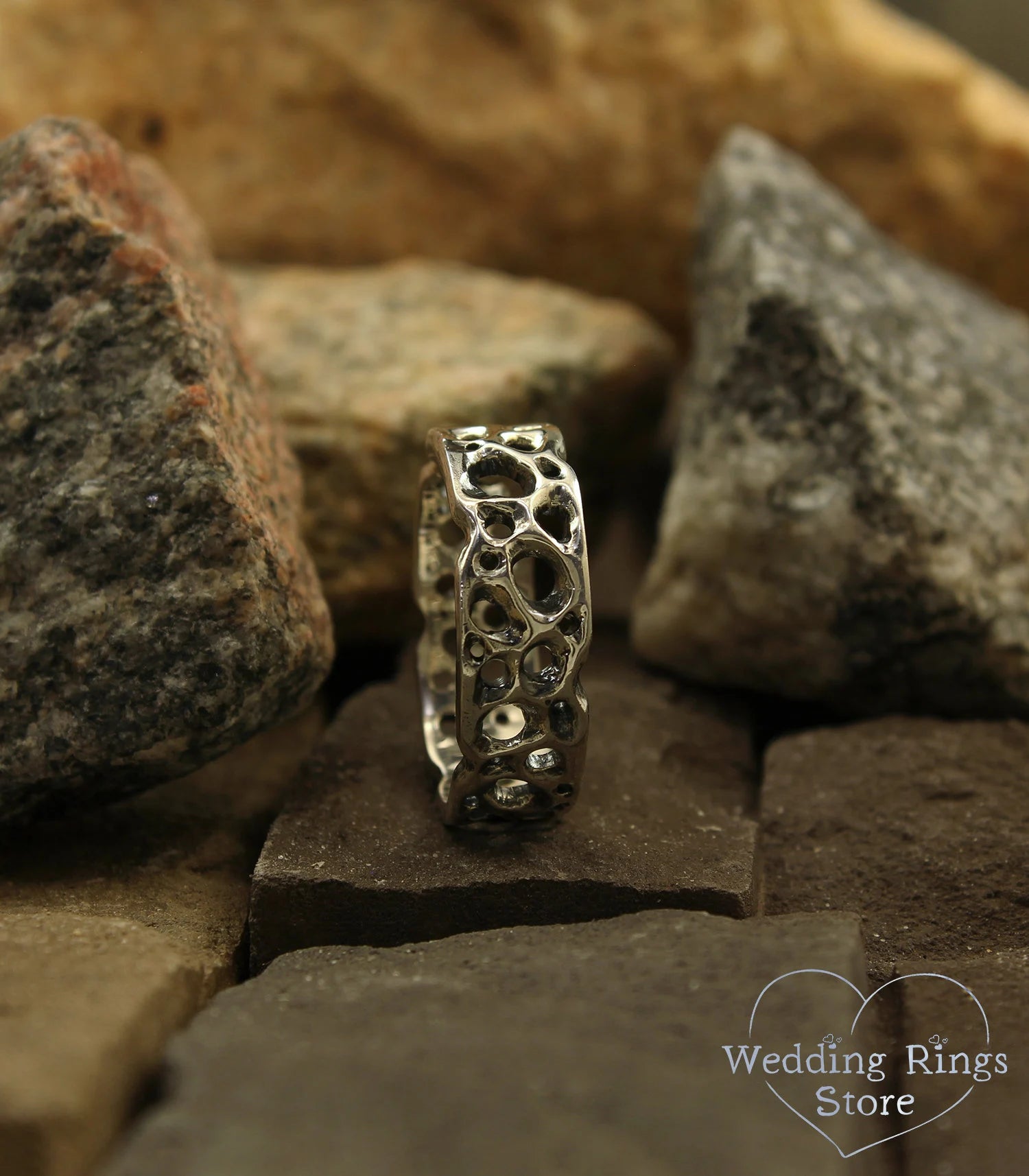 Ocean style Holes Silver Wedding Ring