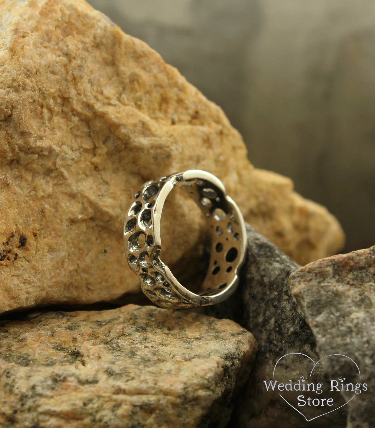 Ocean style Holes Silver Wedding Ring