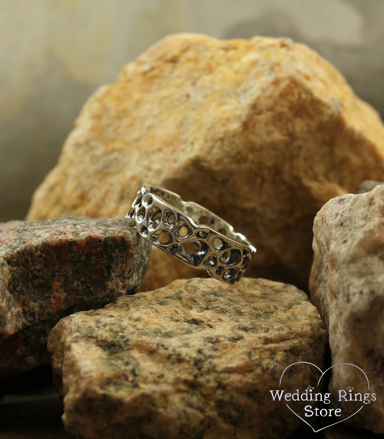 Ocean style Holes Silver Wedding Ring