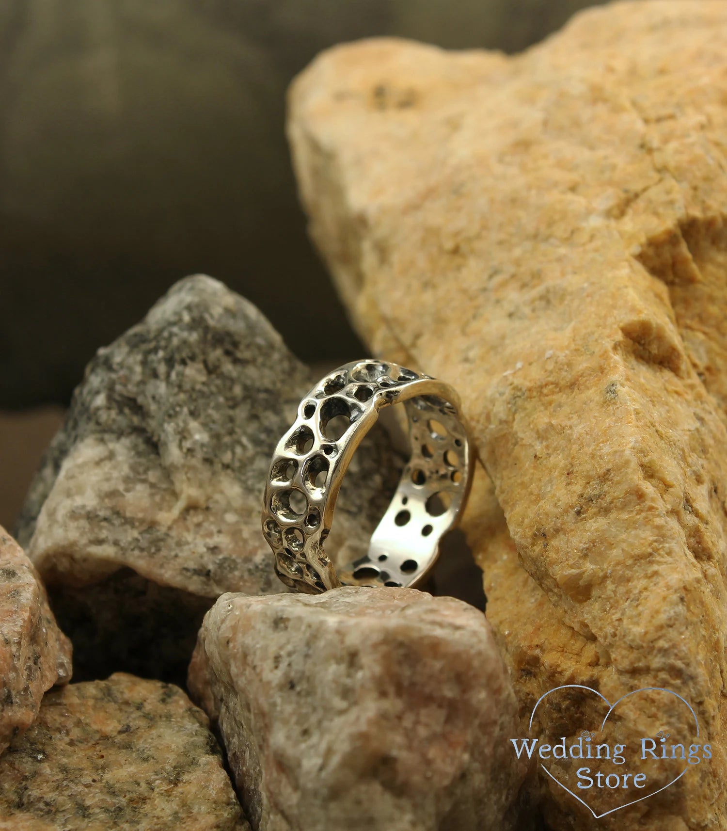 Ocean style Holes Silver Wedding Ring