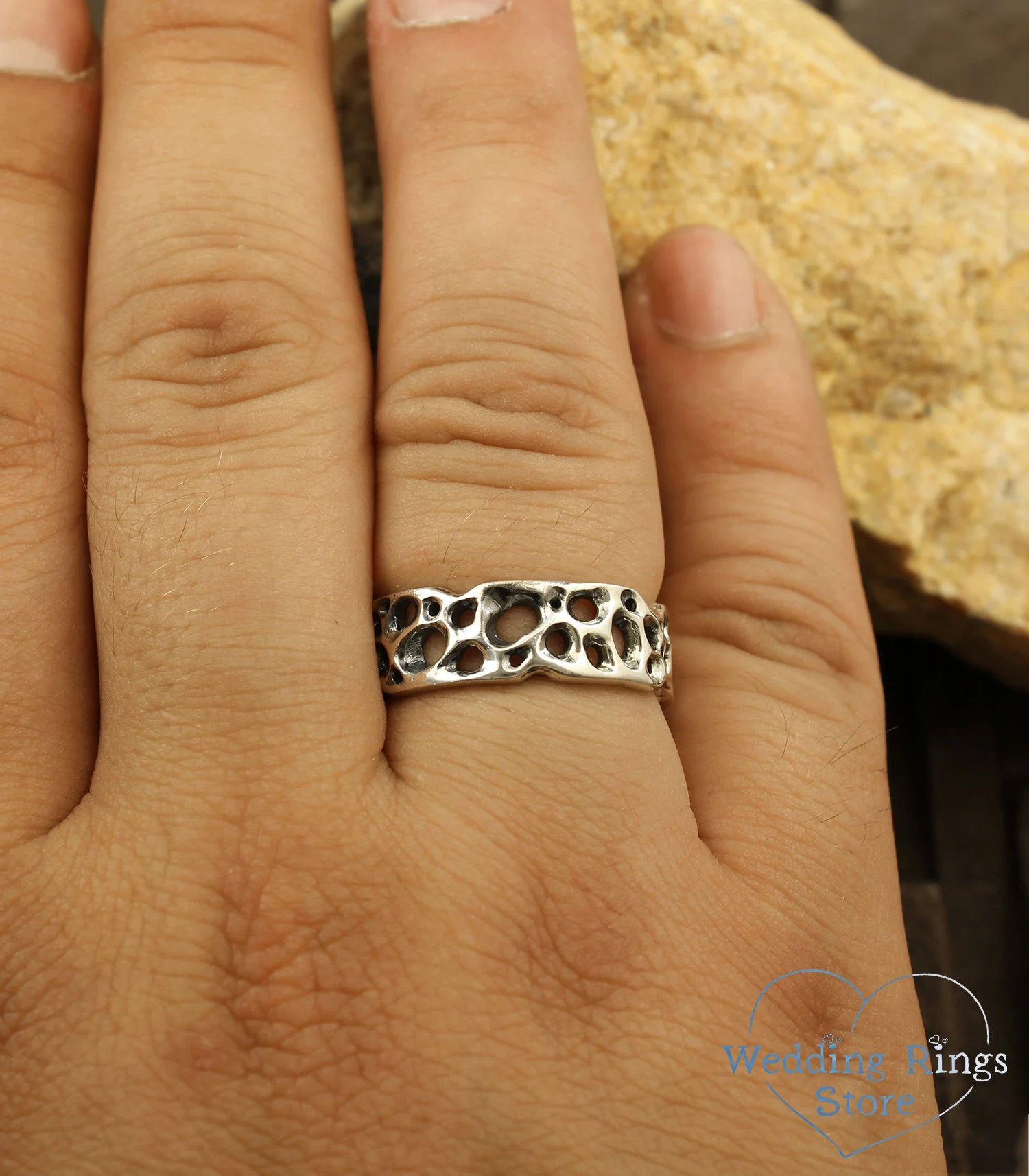 Ocean style Holes Silver Wedding Ring