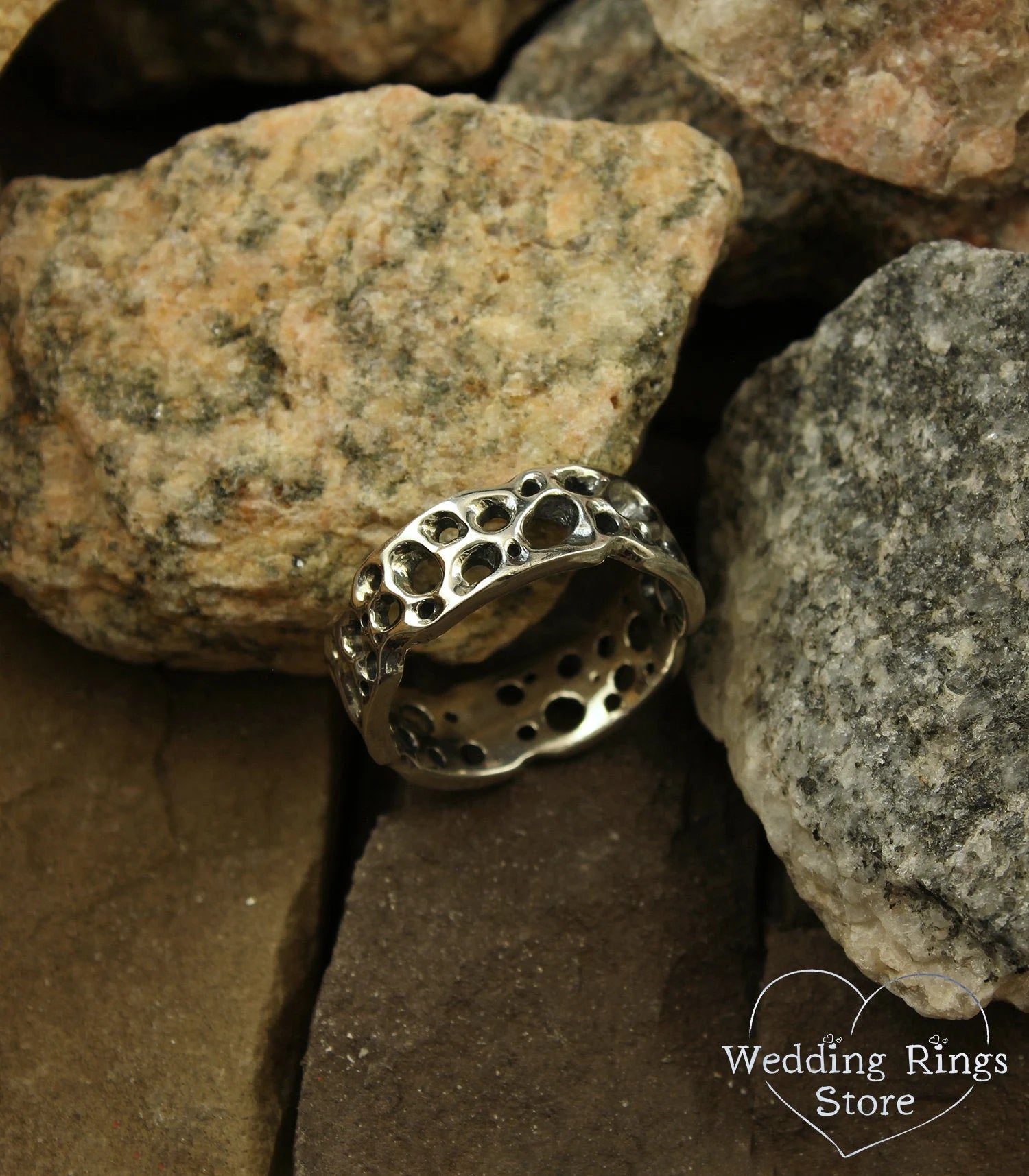 Ocean style Holes Silver Wedding Ring