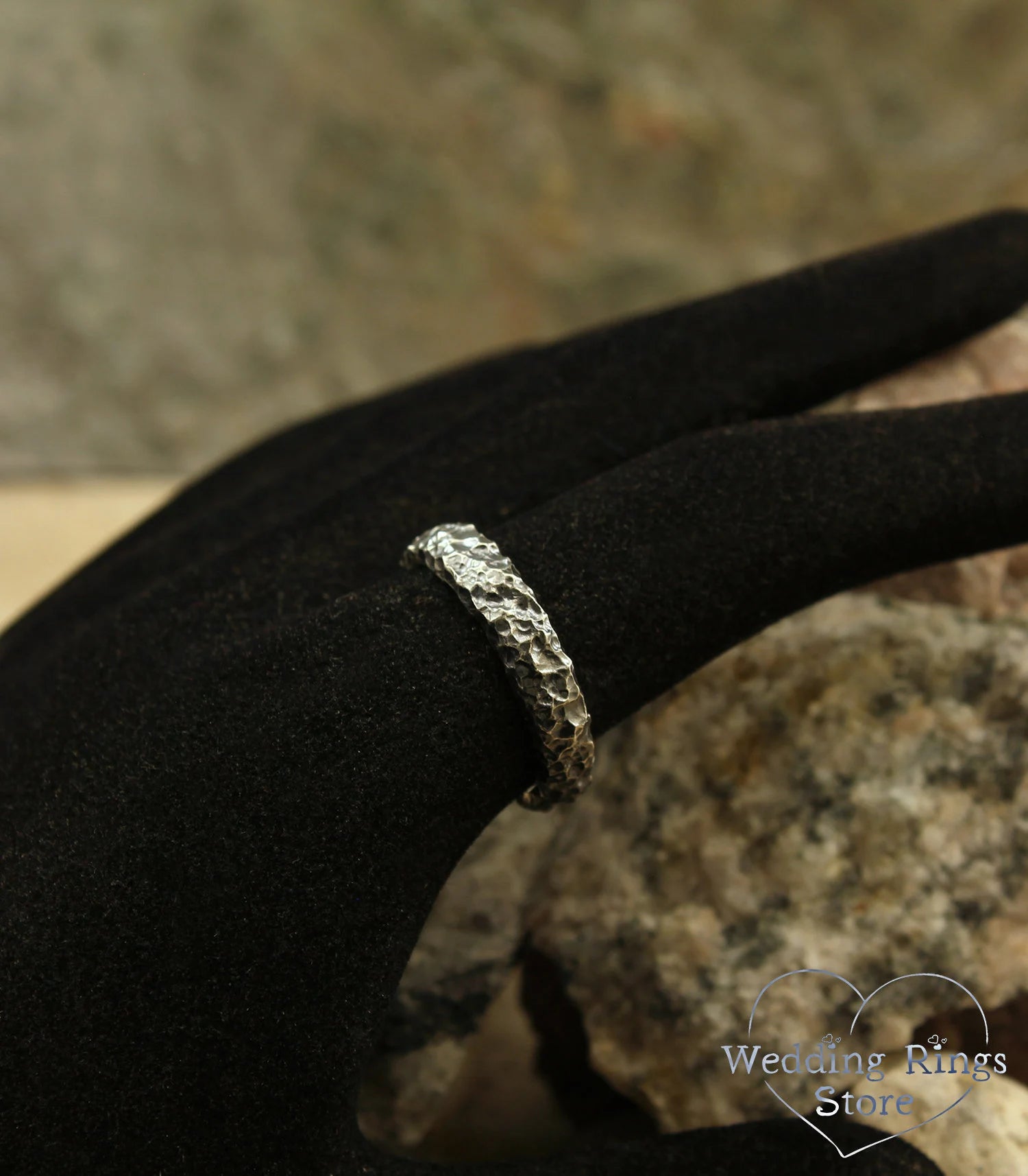 Silver Meteor style Hammered Wedding Ring band