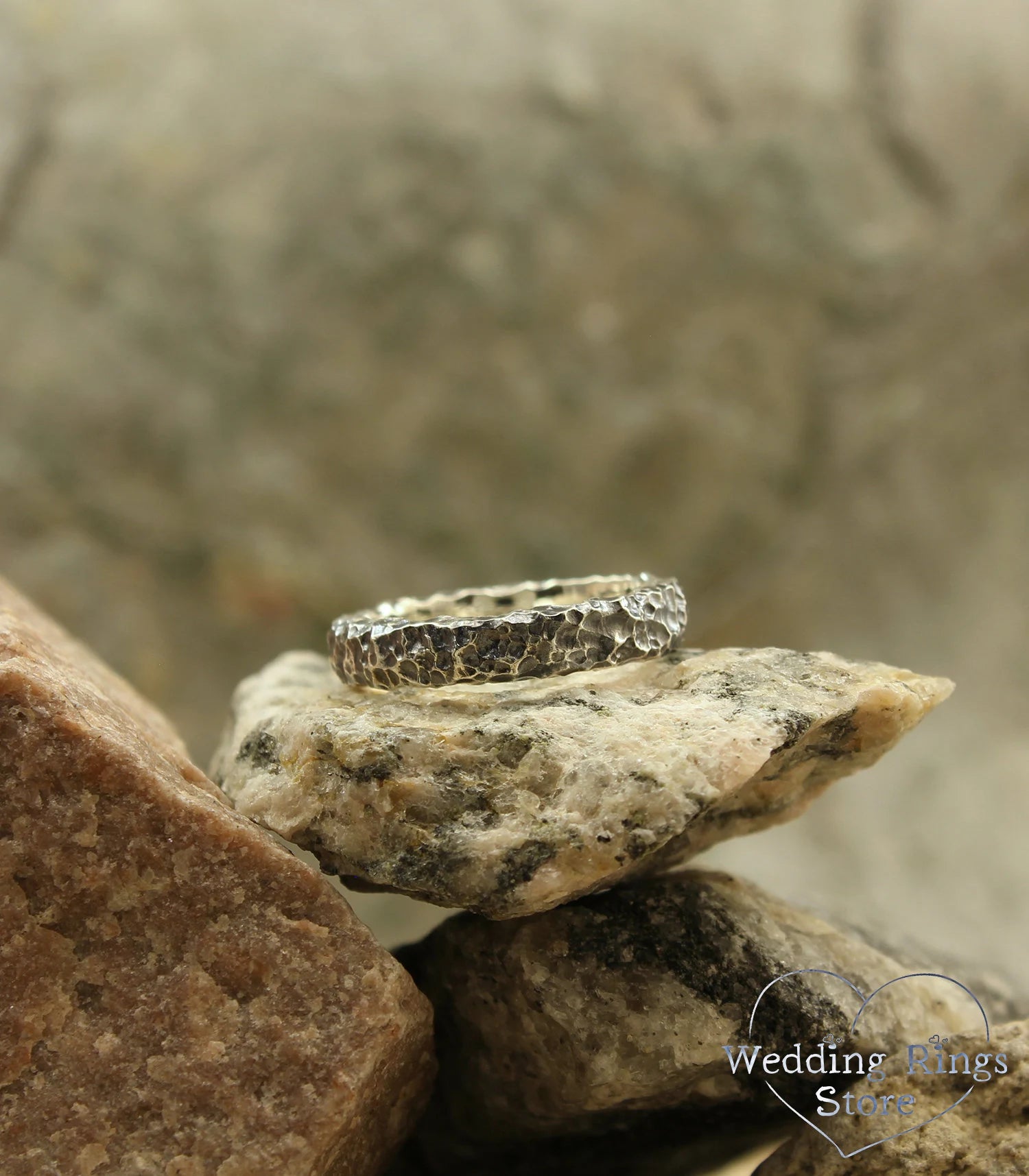 Silver Meteor style Hammered Wedding Ring band