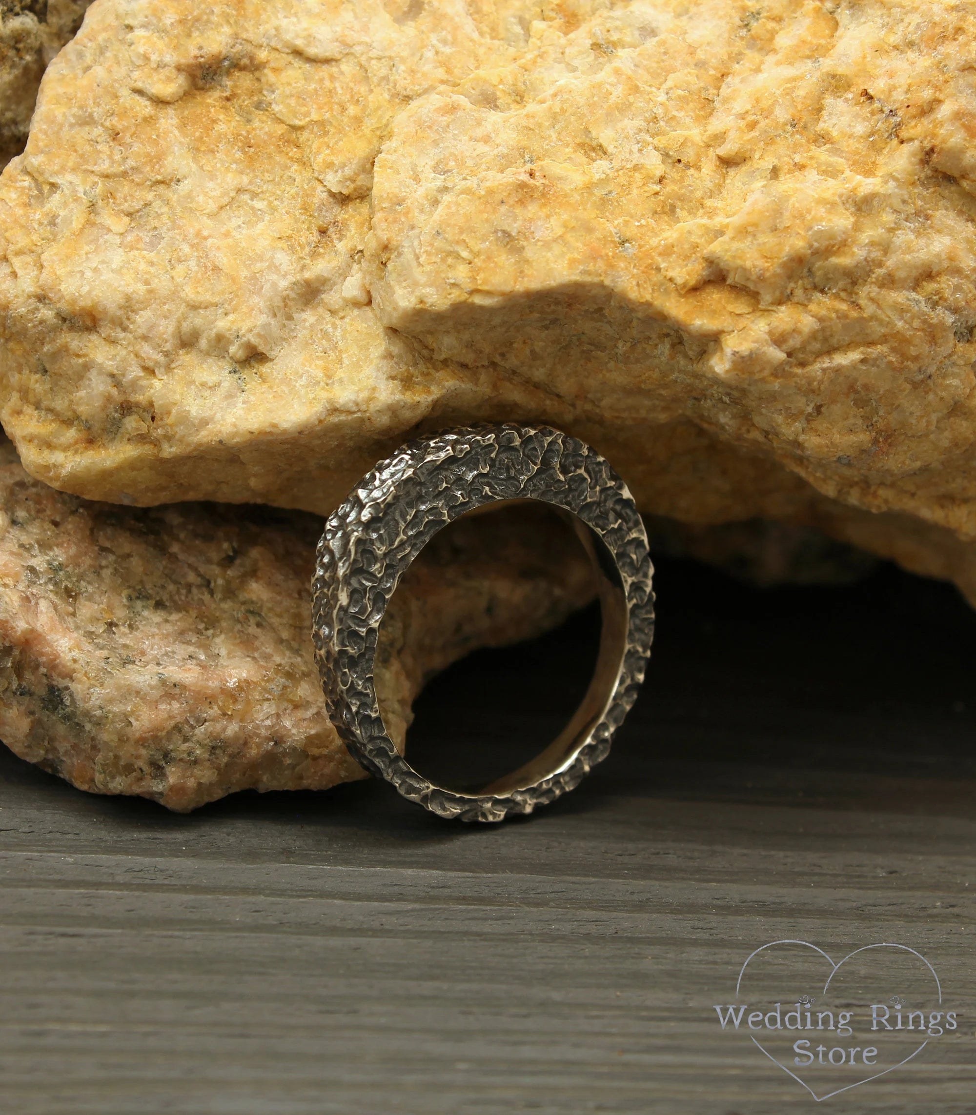 Unusual Form Sterling Silver Hammered Wedding Ring