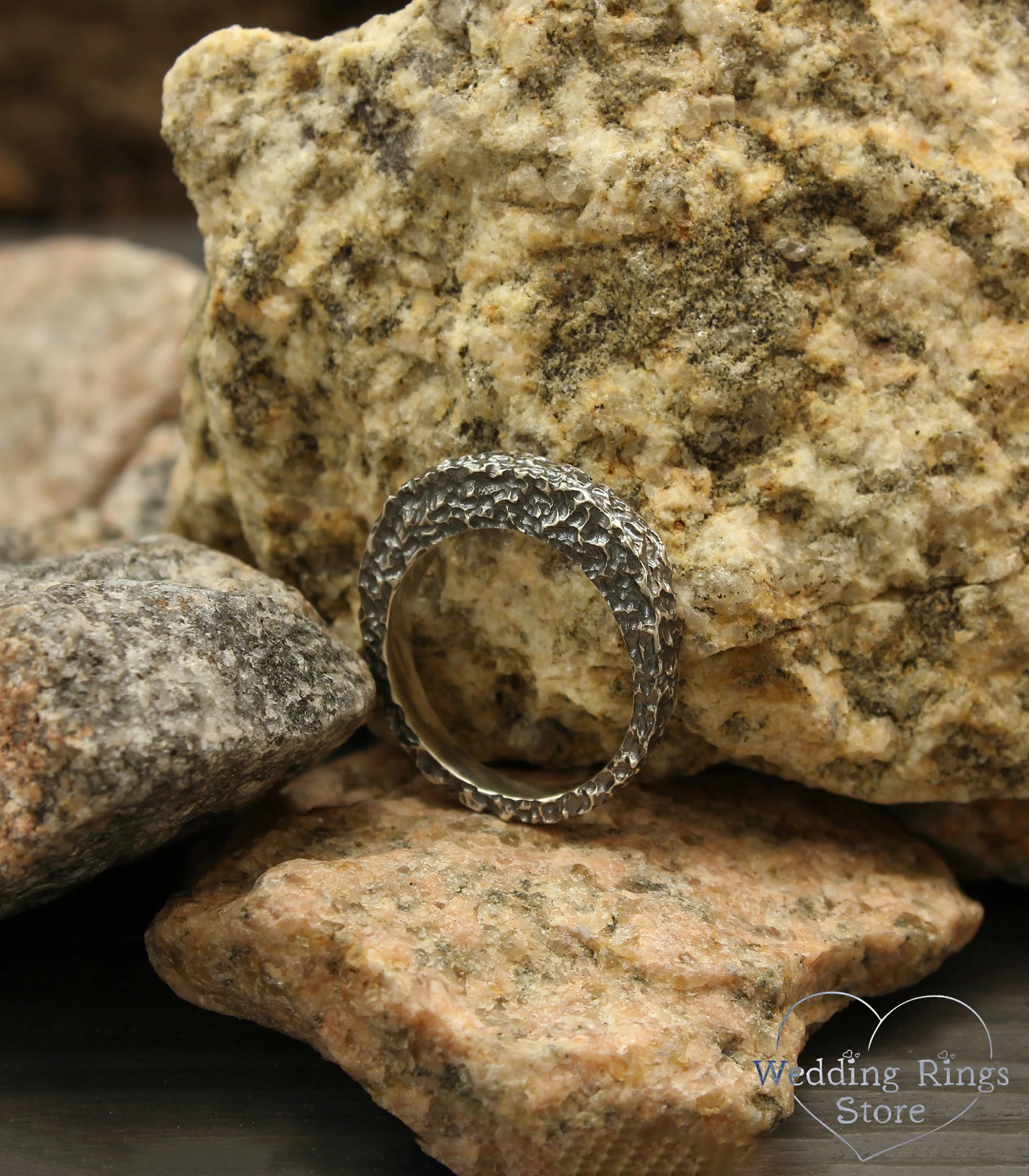 Unusual Form Sterling Silver Hammered Wedding Ring