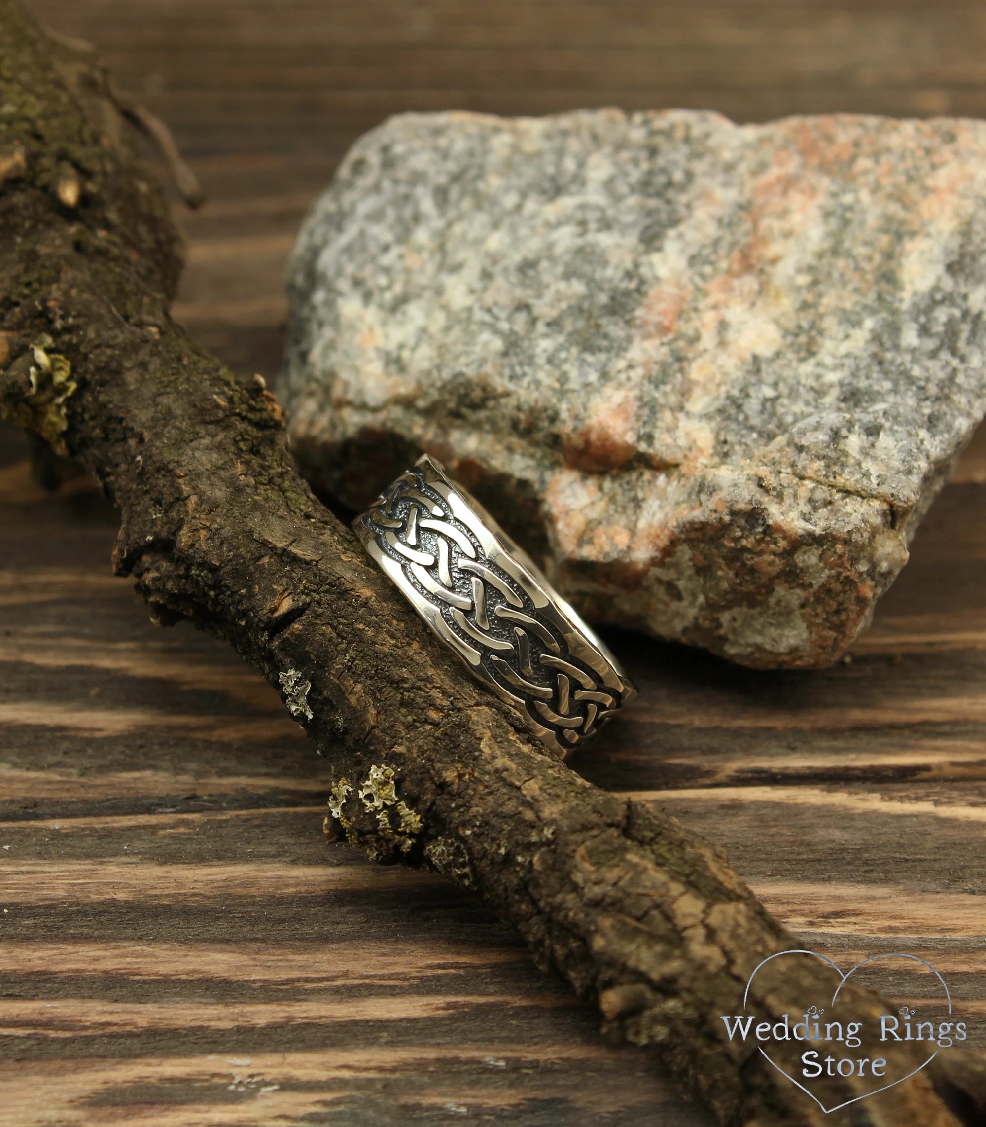 Wide Silver Celtic Knot Wedding Band in Vintage style