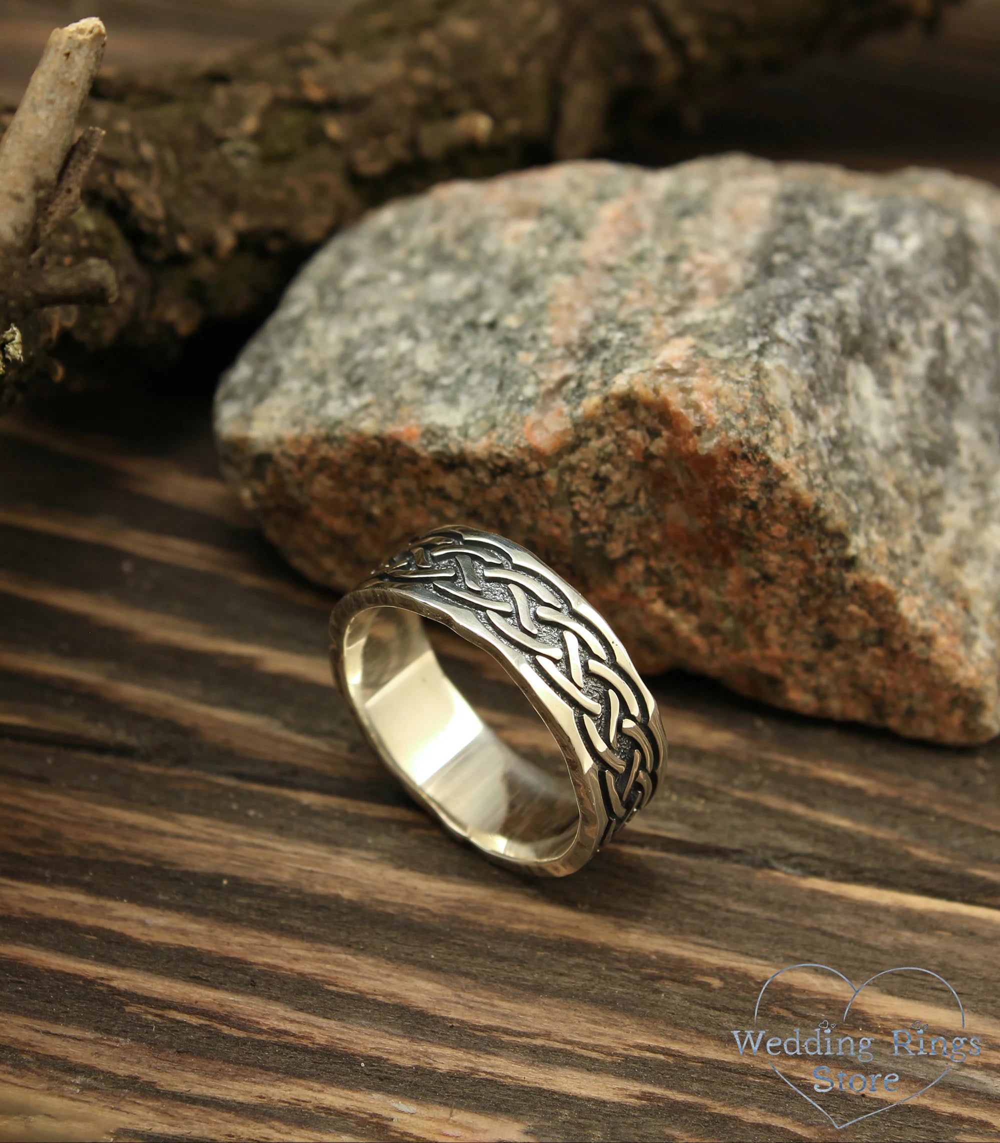 Wide Silver Celtic Knot Wedding Band in Vintage style