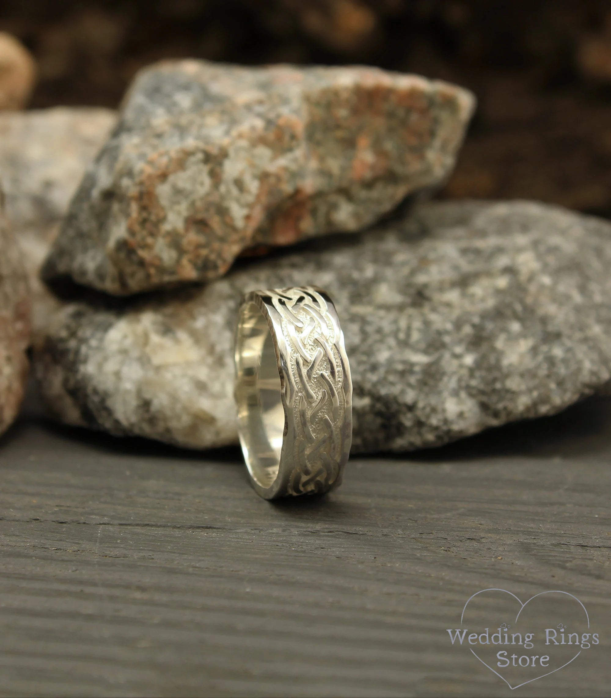 Wide Silver Celtic Knot Wedding Band in Vintage style