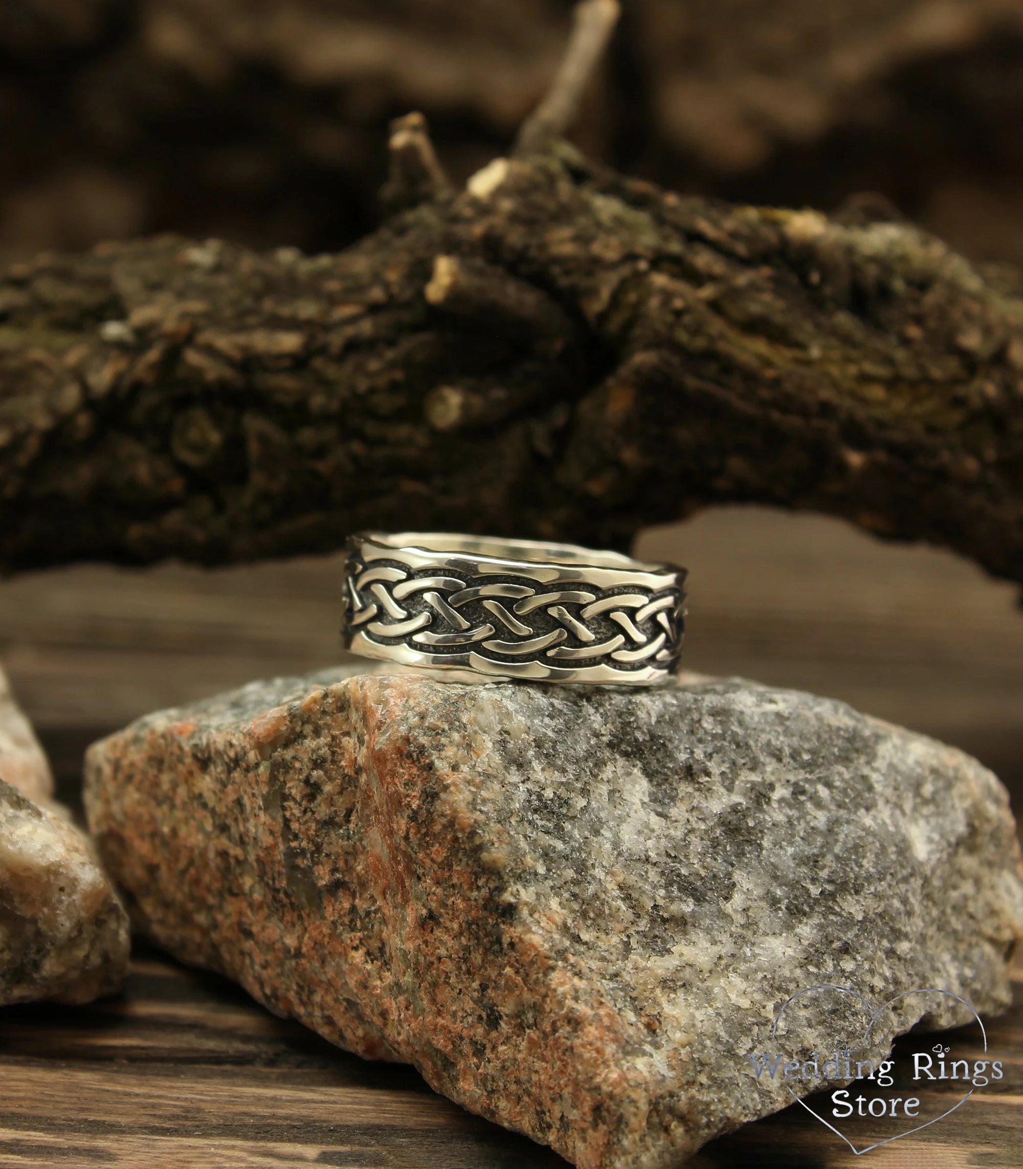 Wide Silver Celtic Knot Wedding Band in Vintage style