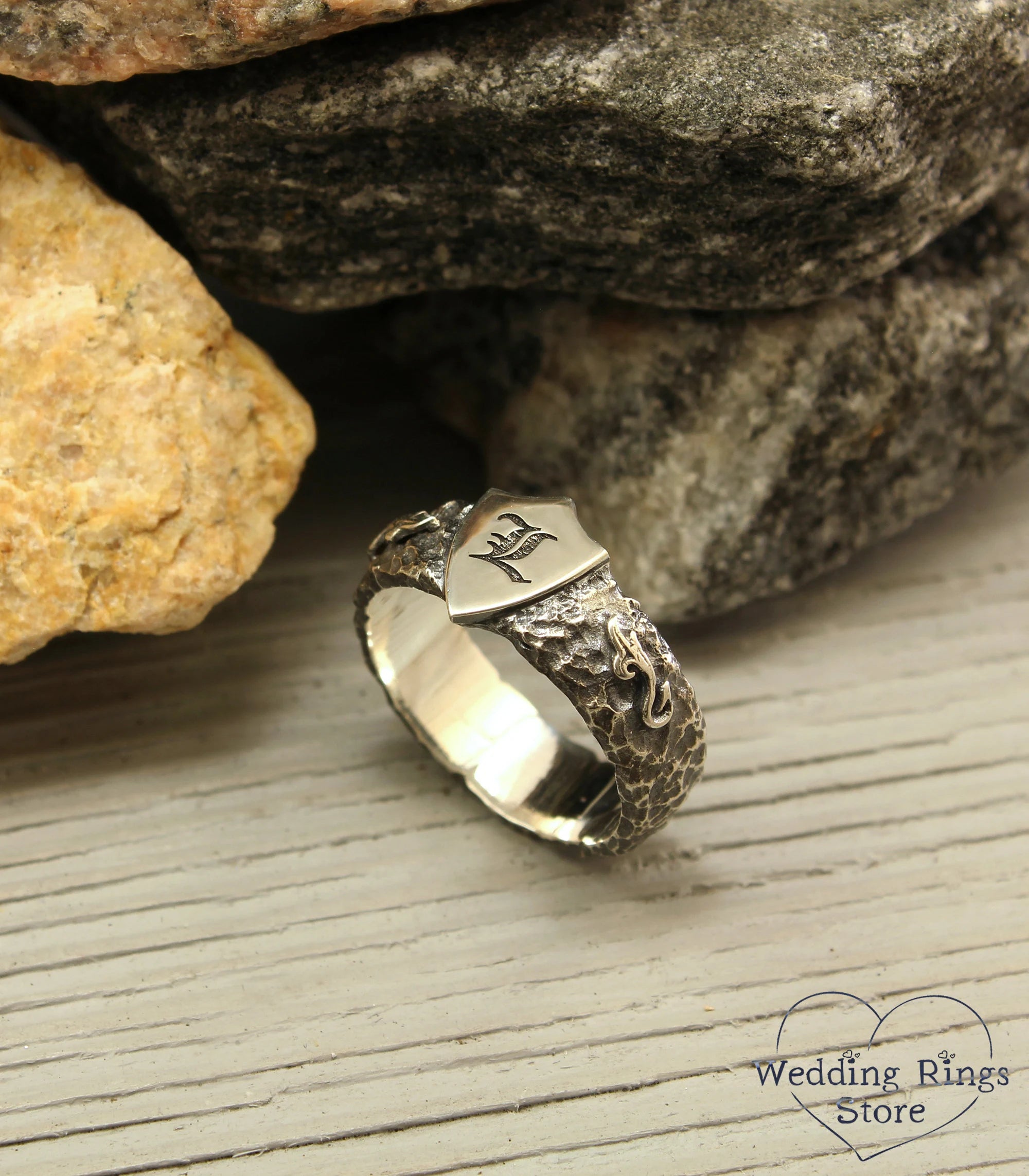 Personalized Shield Men's Ring — Knight Sterling Silver Band