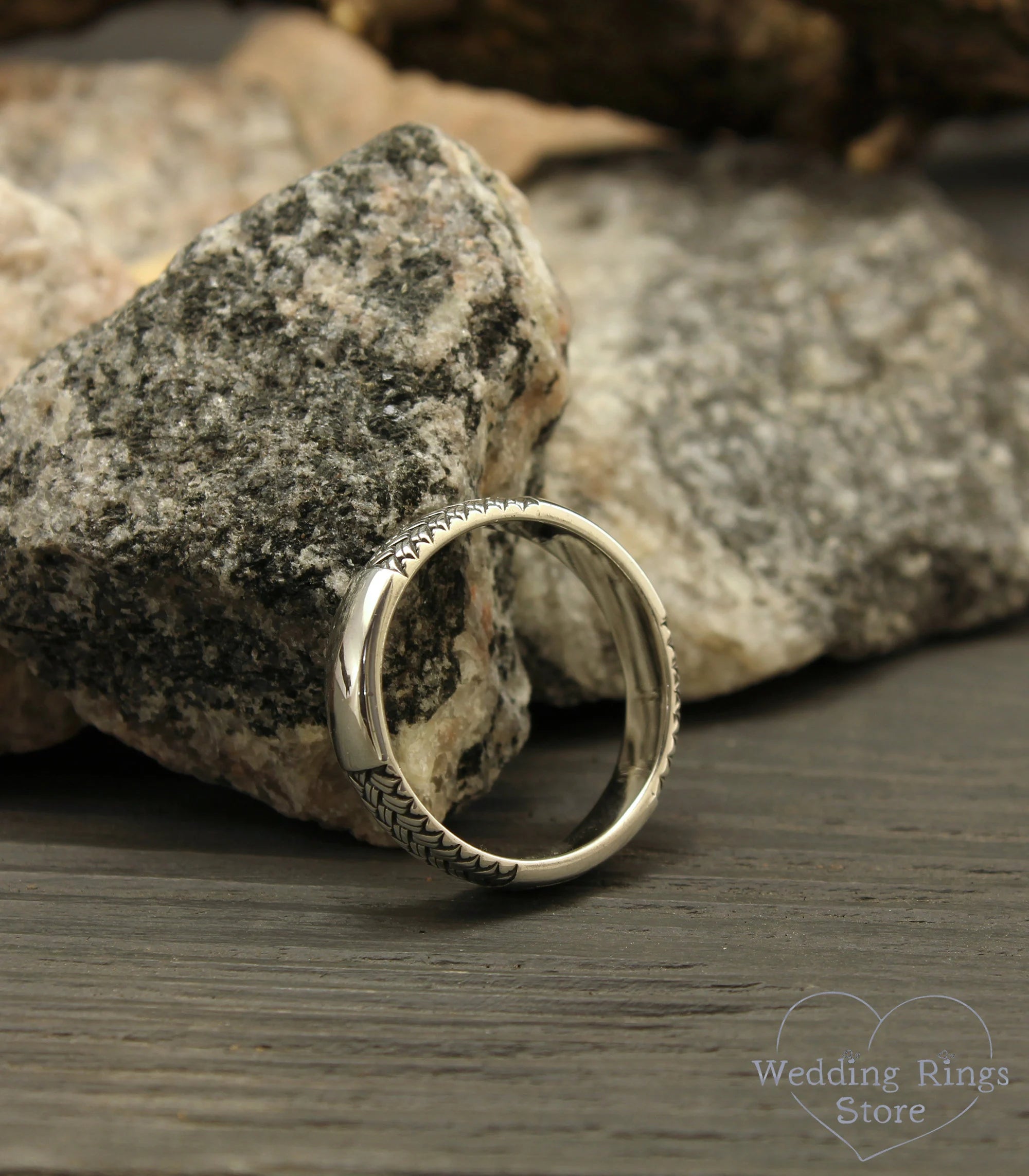 Plain Classic Sterling Silver Wedding Band with a Knit