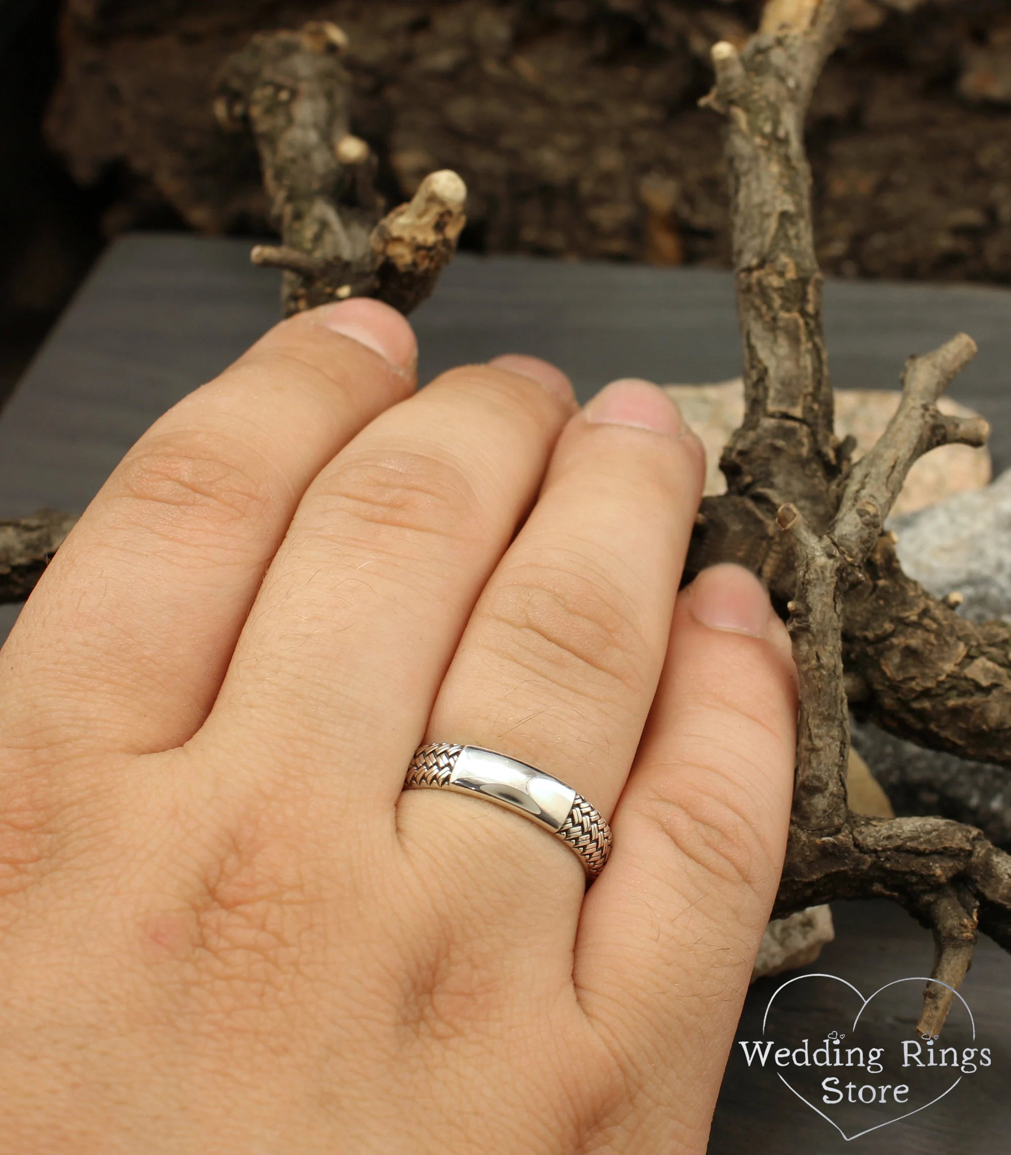 Plain Classic Sterling Silver Wedding Band with a Knit