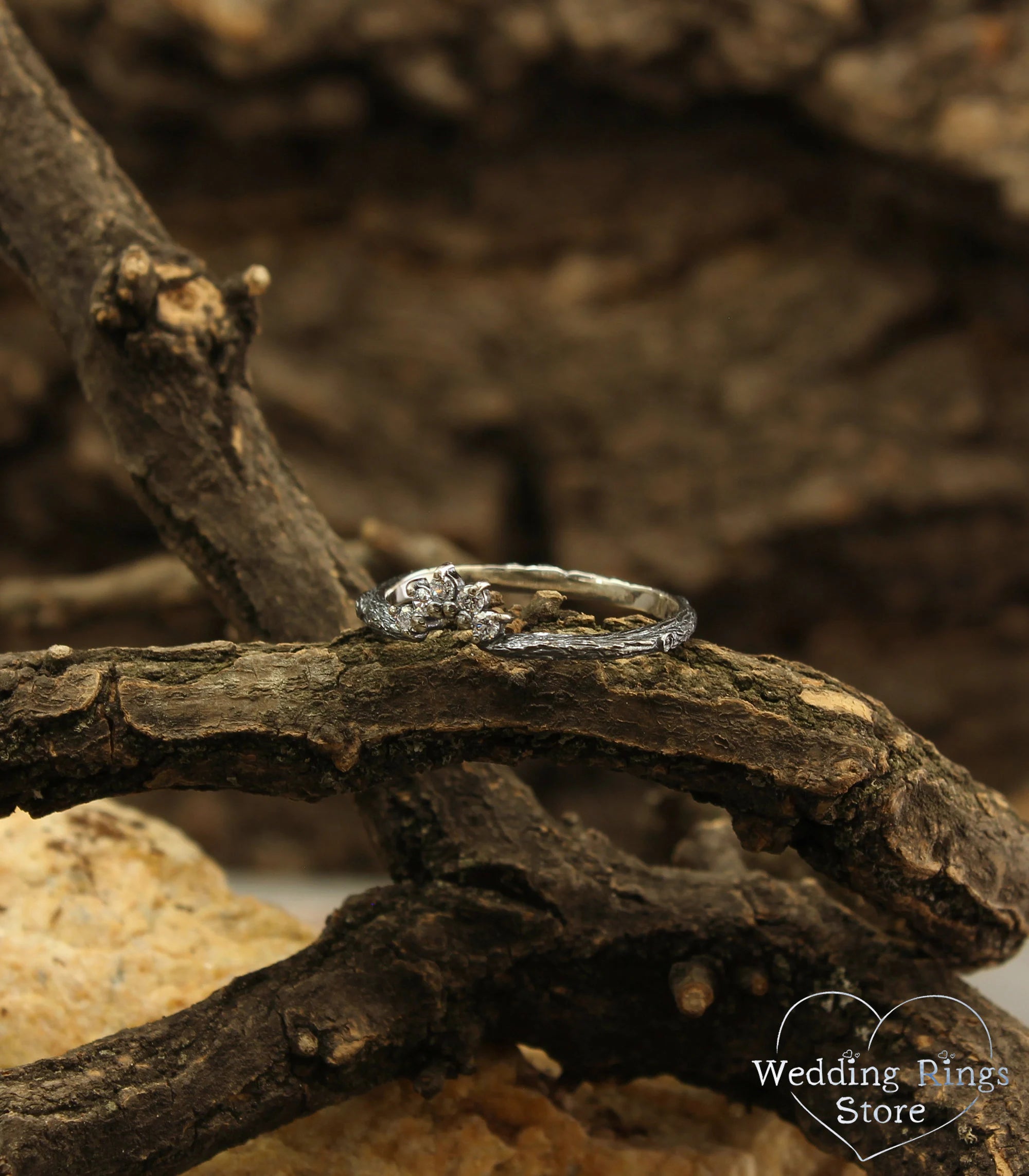 Tiny Curved Forest Tiara Engagement Ring