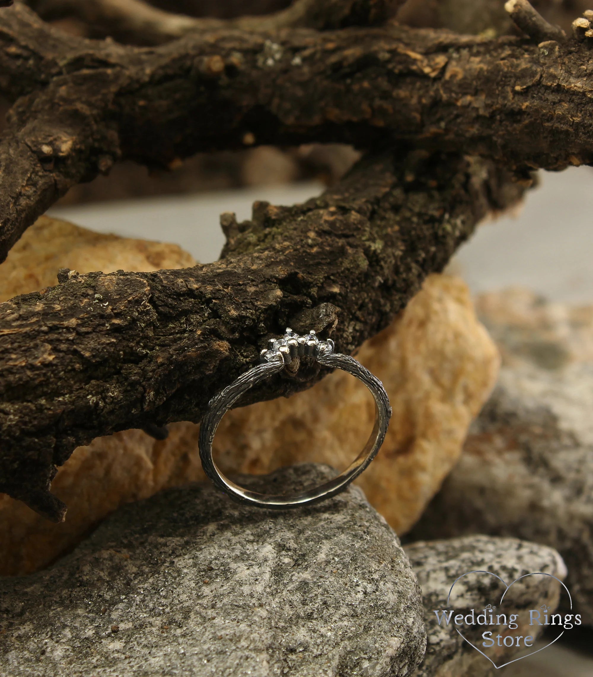 Tiny Curved Forest Tiara Engagement Ring