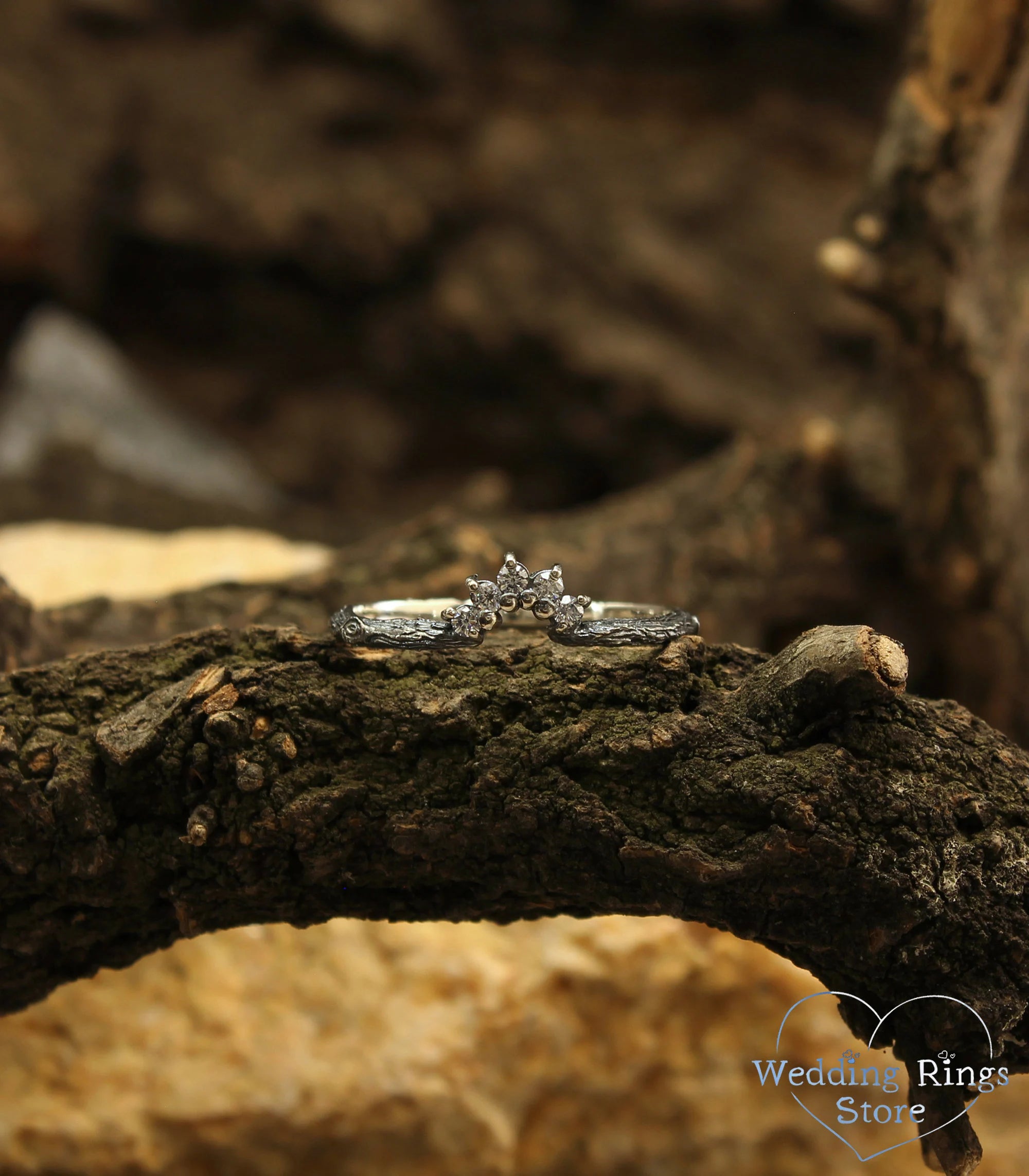 Tiny Curved Forest Tiara Engagement Ring