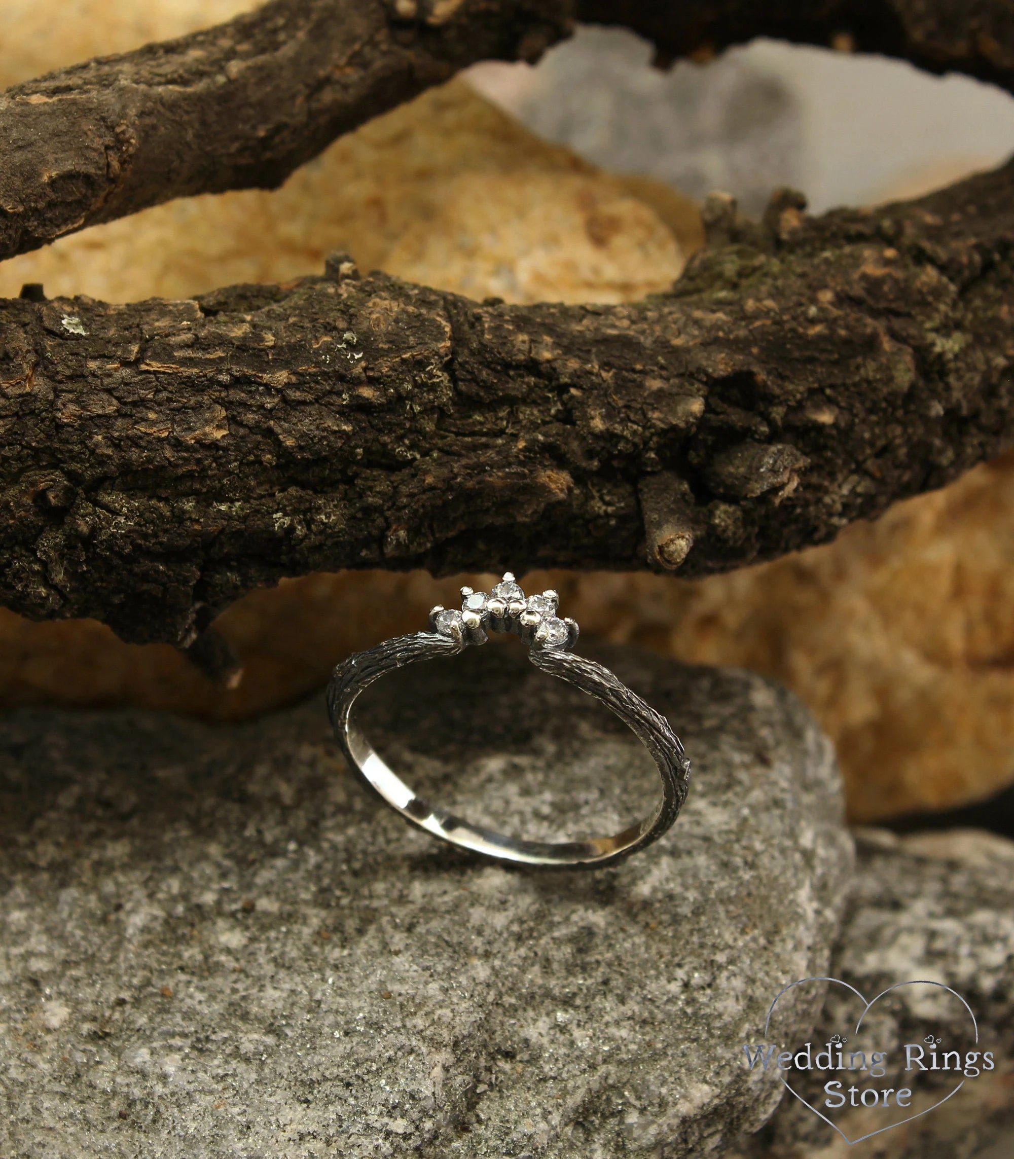 Tiny Curved Forest Tiara Engagement Ring