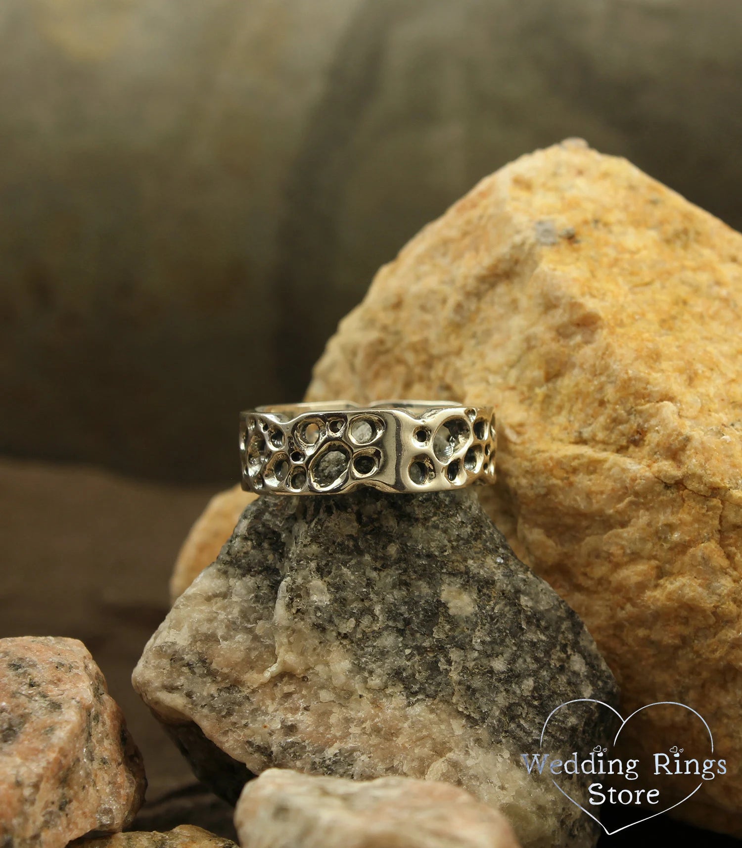 Ocean style Holes Silver Wedding Ring