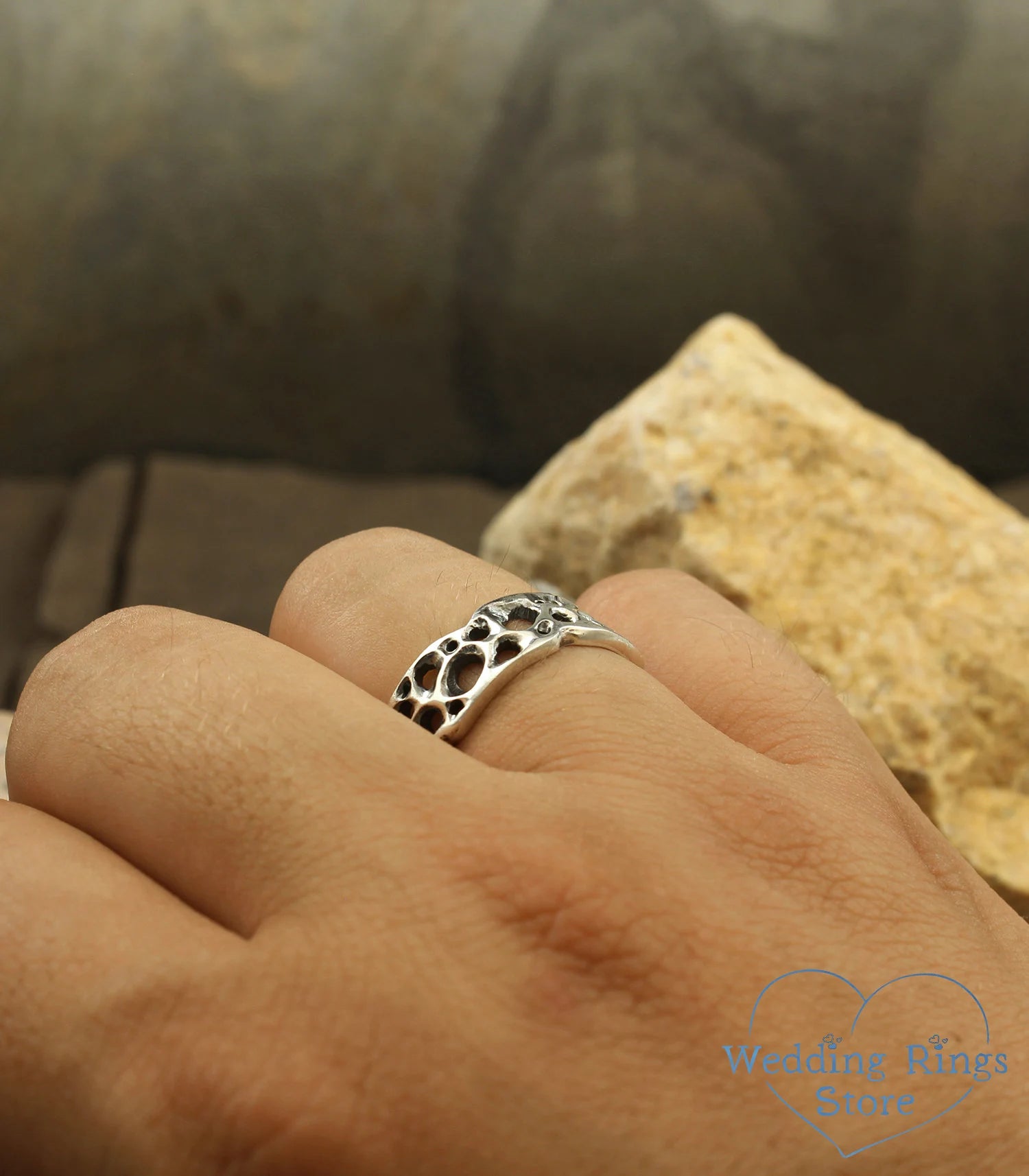 Ocean style Holes Silver Wedding Ring