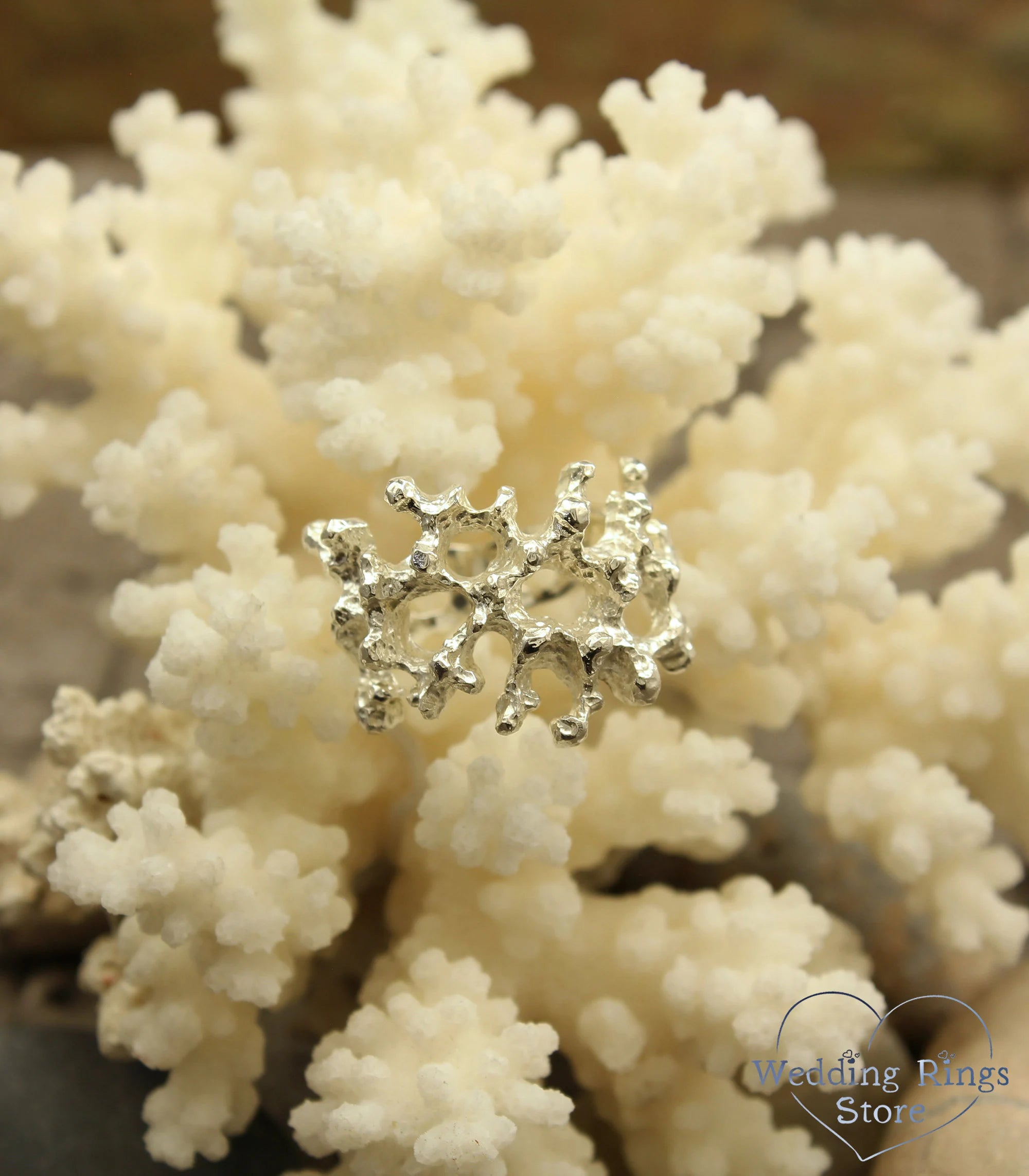 Unusual Sterling Silver Ocean Coral Ring