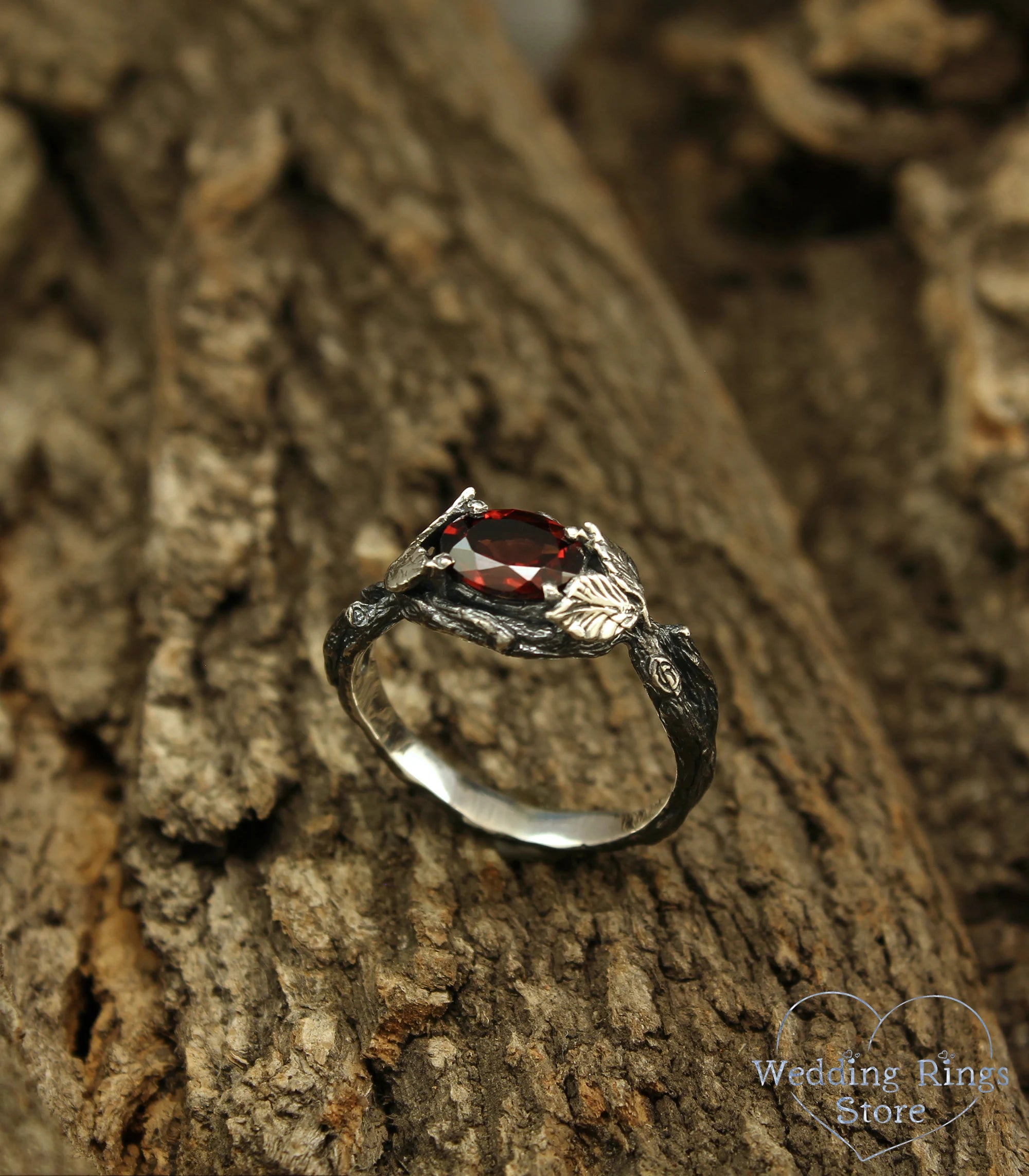 Leaf on the Branch Garnet Engagement Ring for Women