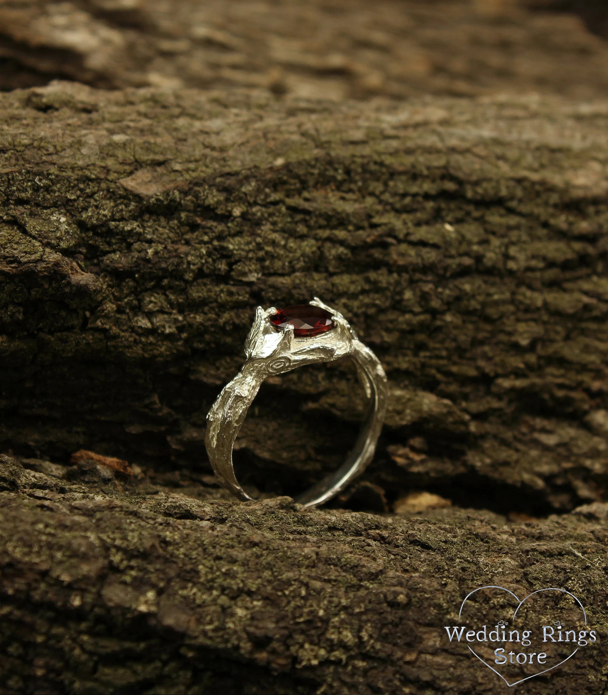 Leaf on the Branch Garnet Engagement Ring for Women