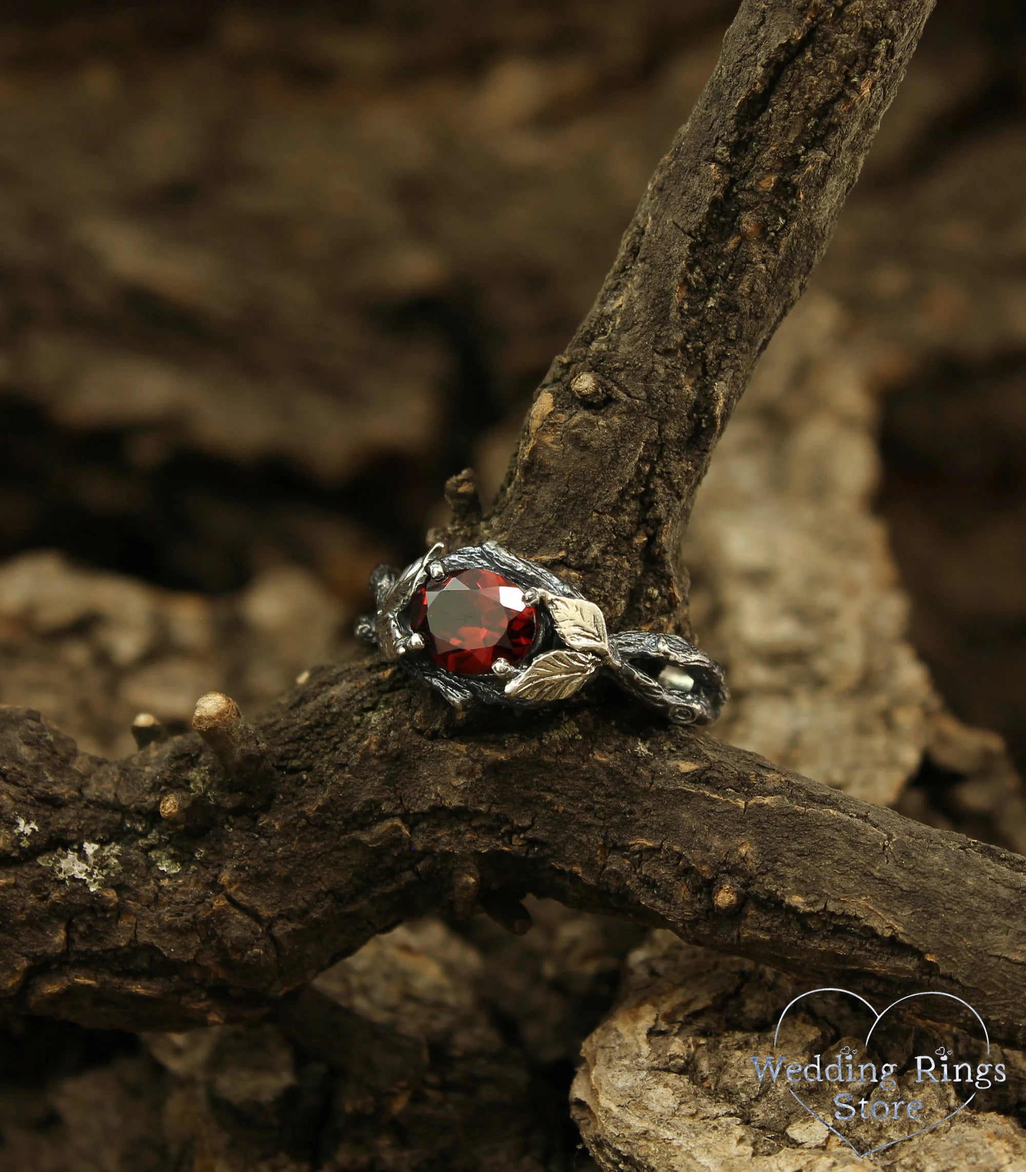 Leaf on the Branch Garnet Engagement Ring for Women