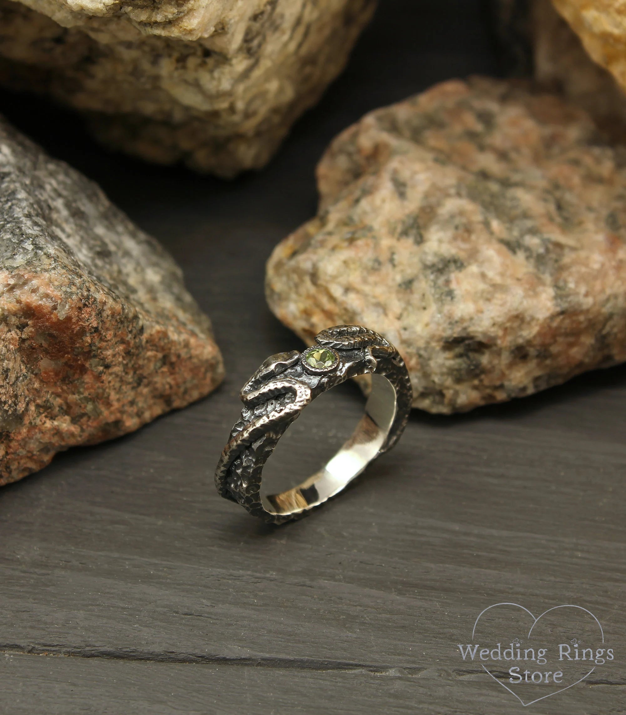 Snake Engagement Ring in Hammered Sterling Silver