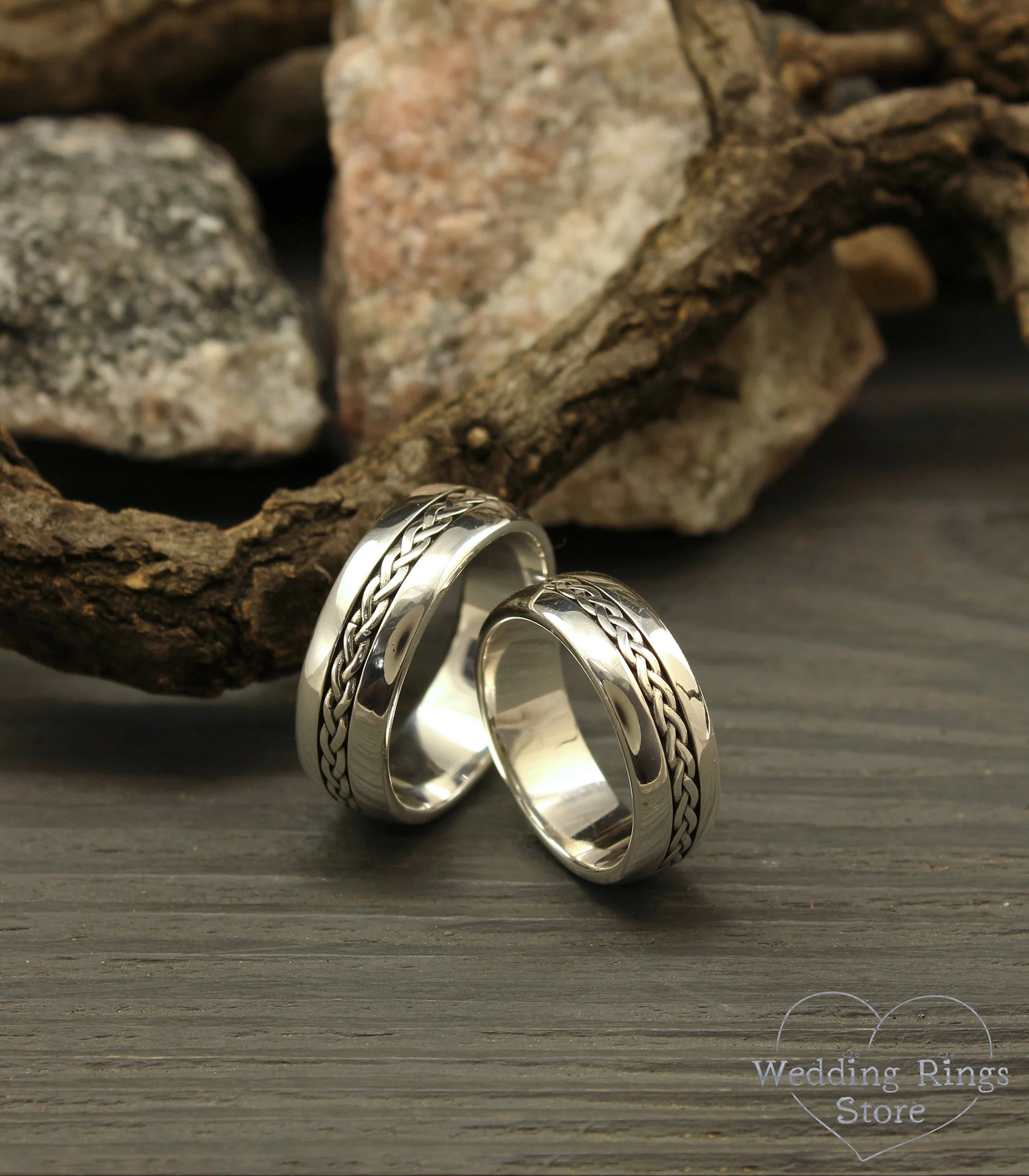 Sterling Silver Braided Wedding Rings Set His and Hers