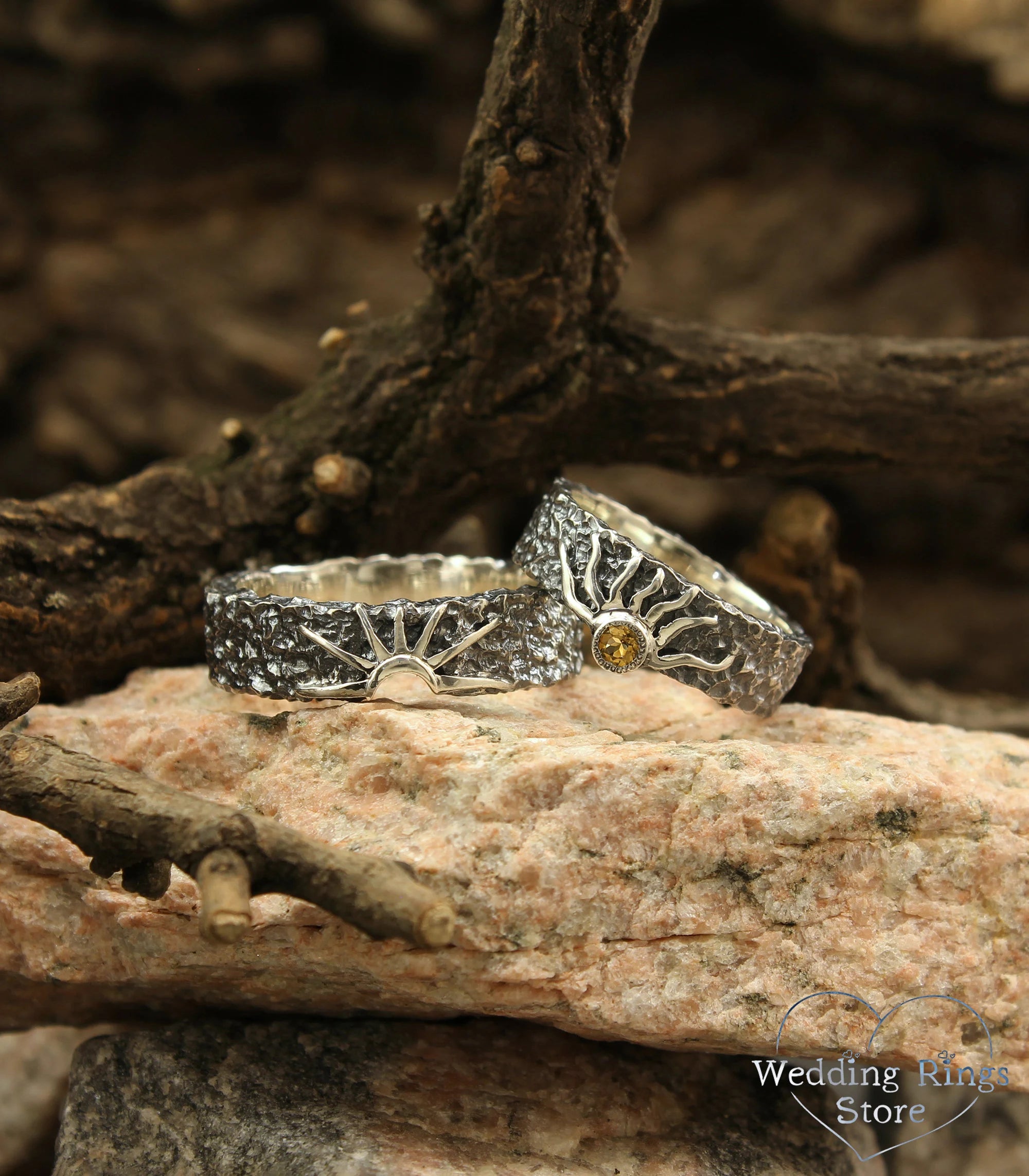 Sun & Moon Wedding Bands — Unique matching Rings