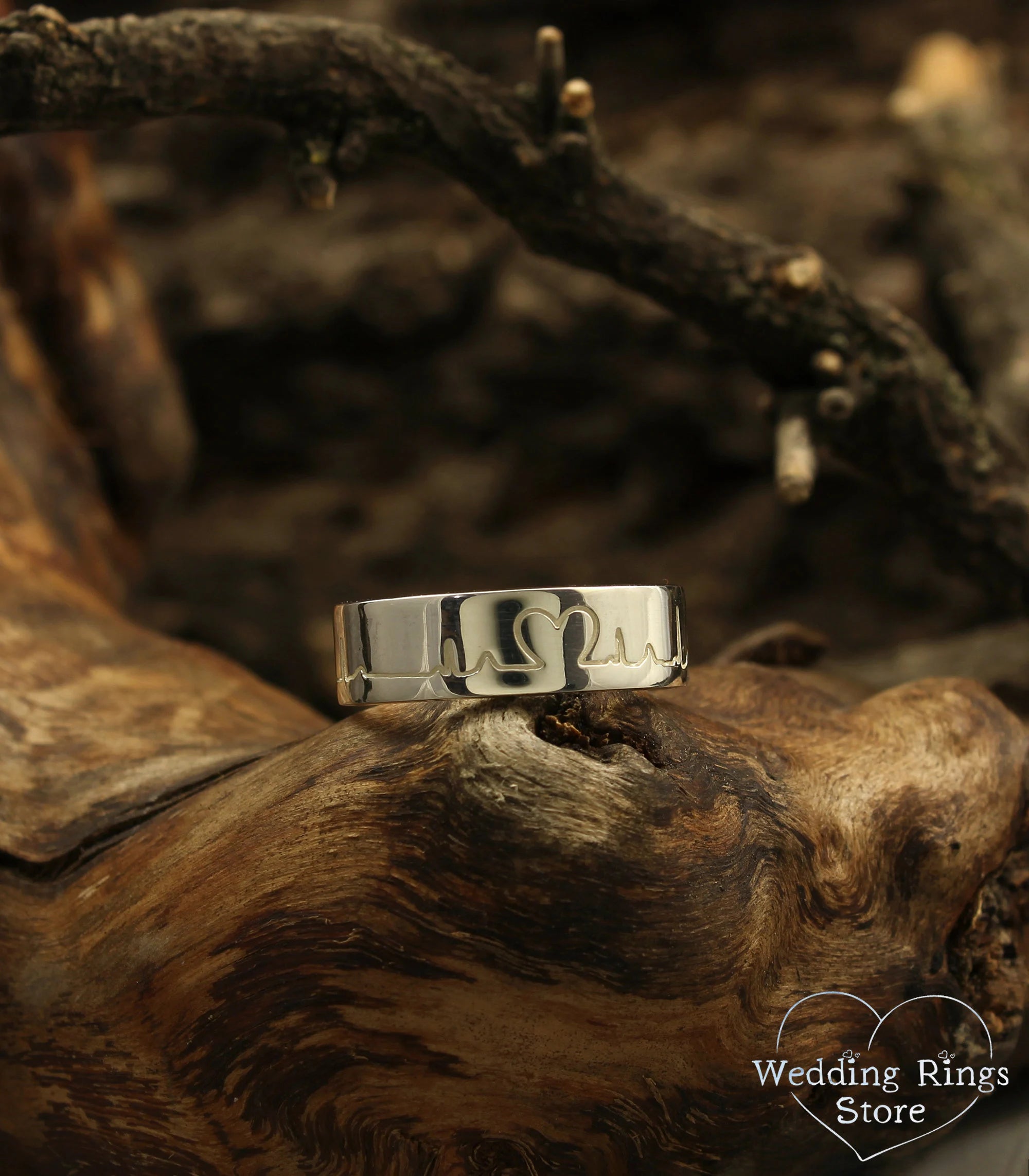 Sterling Silver Engraved Heart Ring – Heartbeat Wedding Band