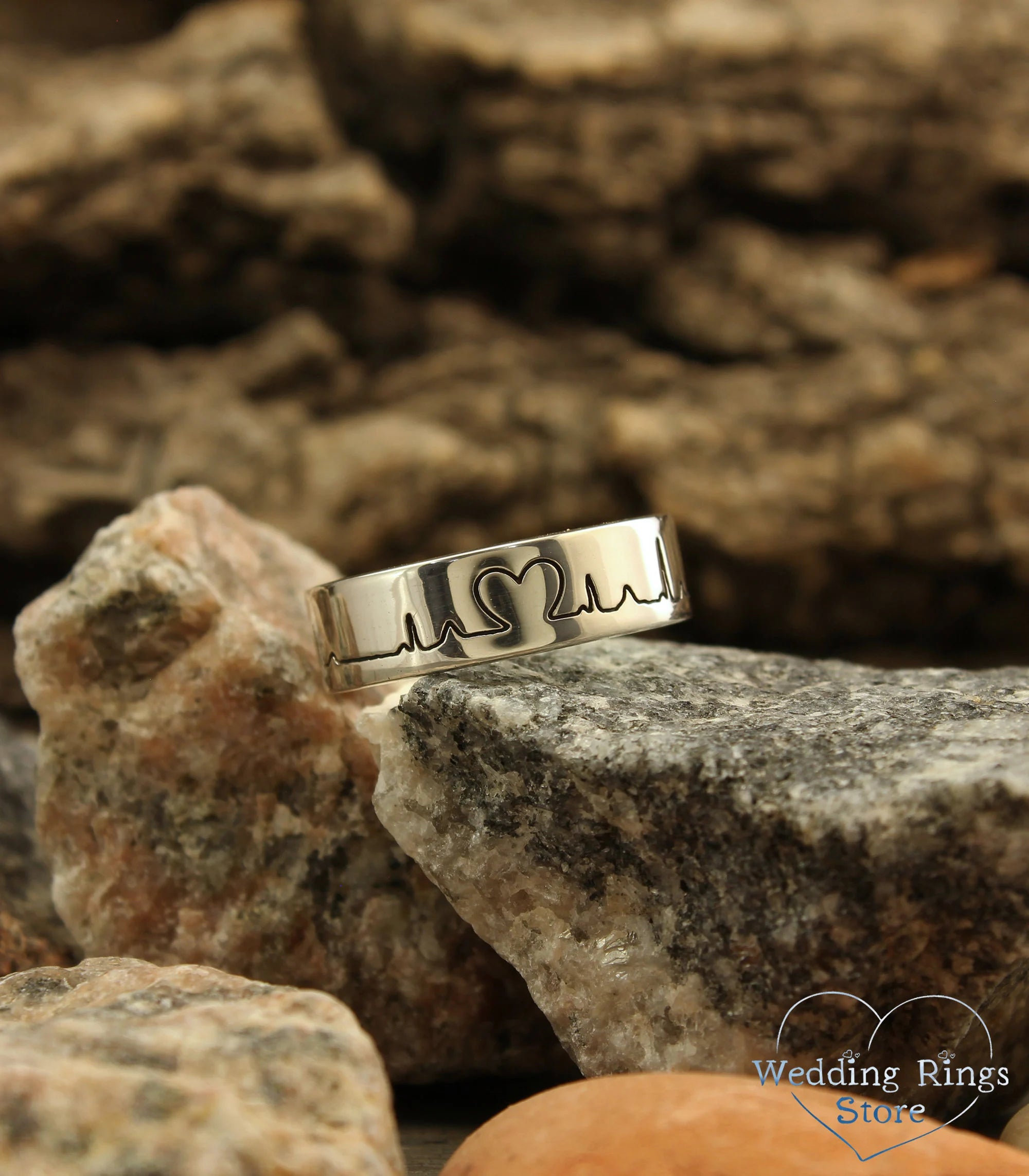 Sterling Silver Engraved Heart Ring – Heartbeat Wedding Band