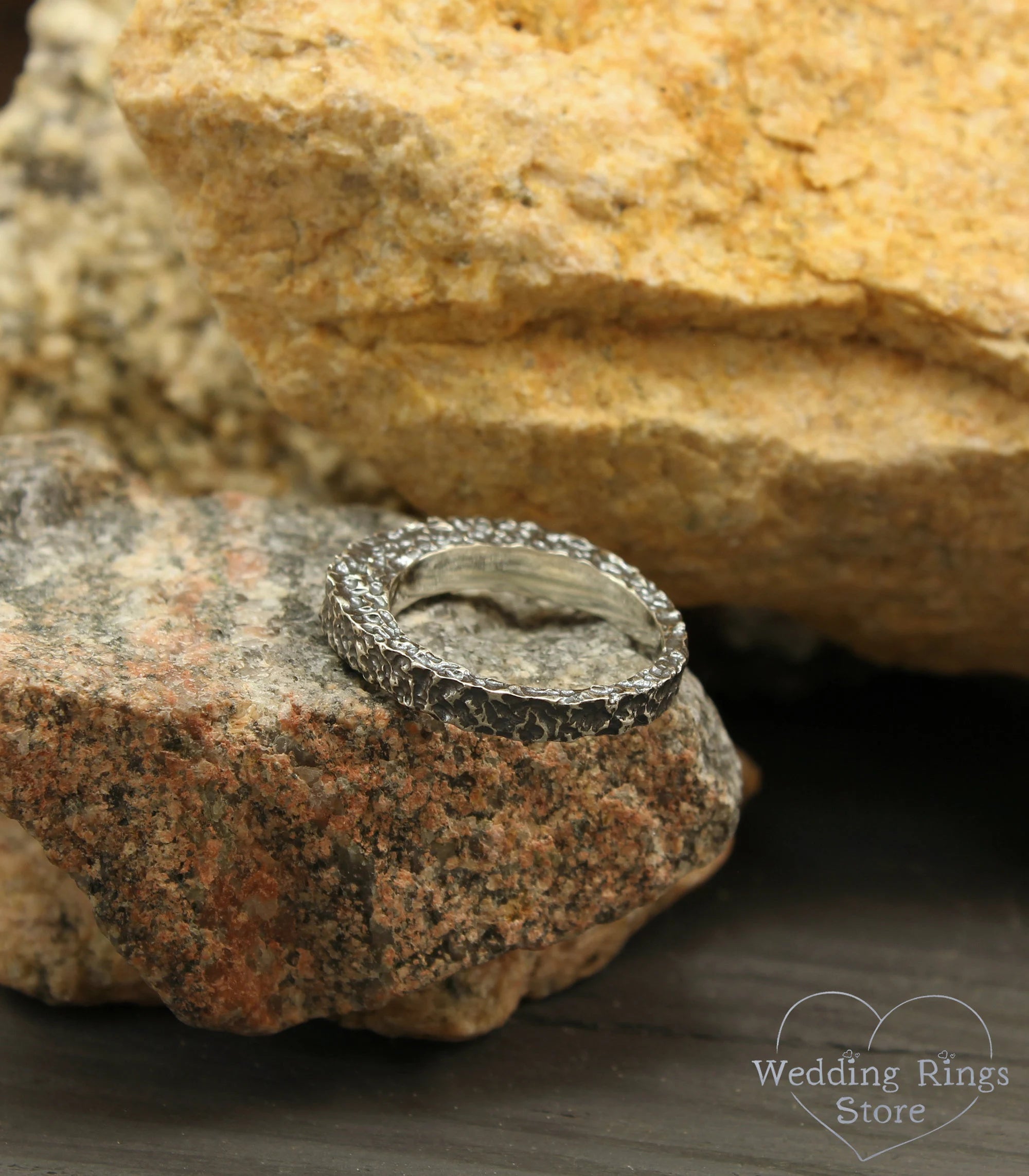 Unusual Form Sterling Silver Hammered Wedding Ring