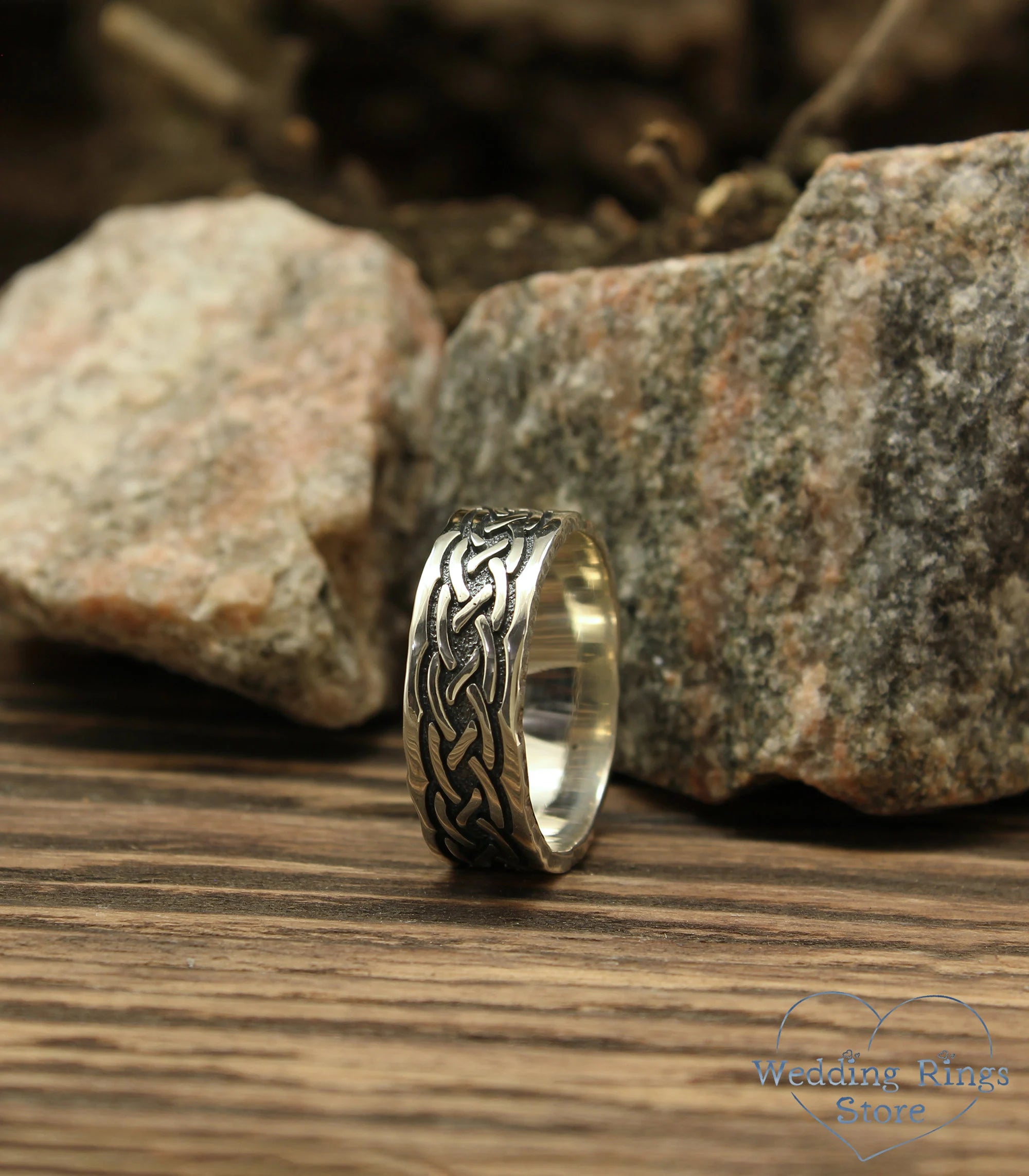 Wide Silver Celtic Knot Wedding Band in Vintage style