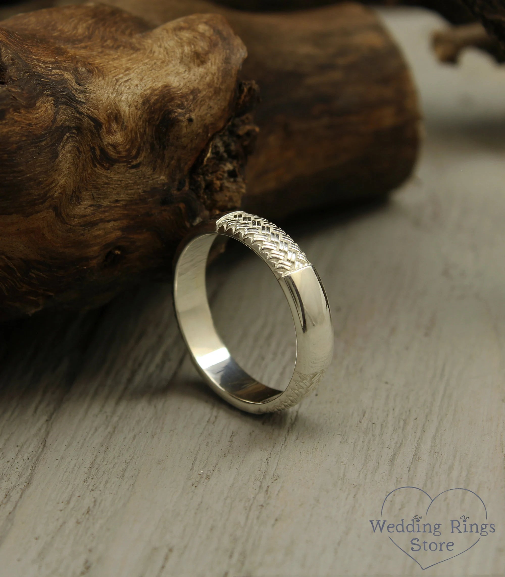 Plain Classic Sterling Silver Wedding Band with a Knit