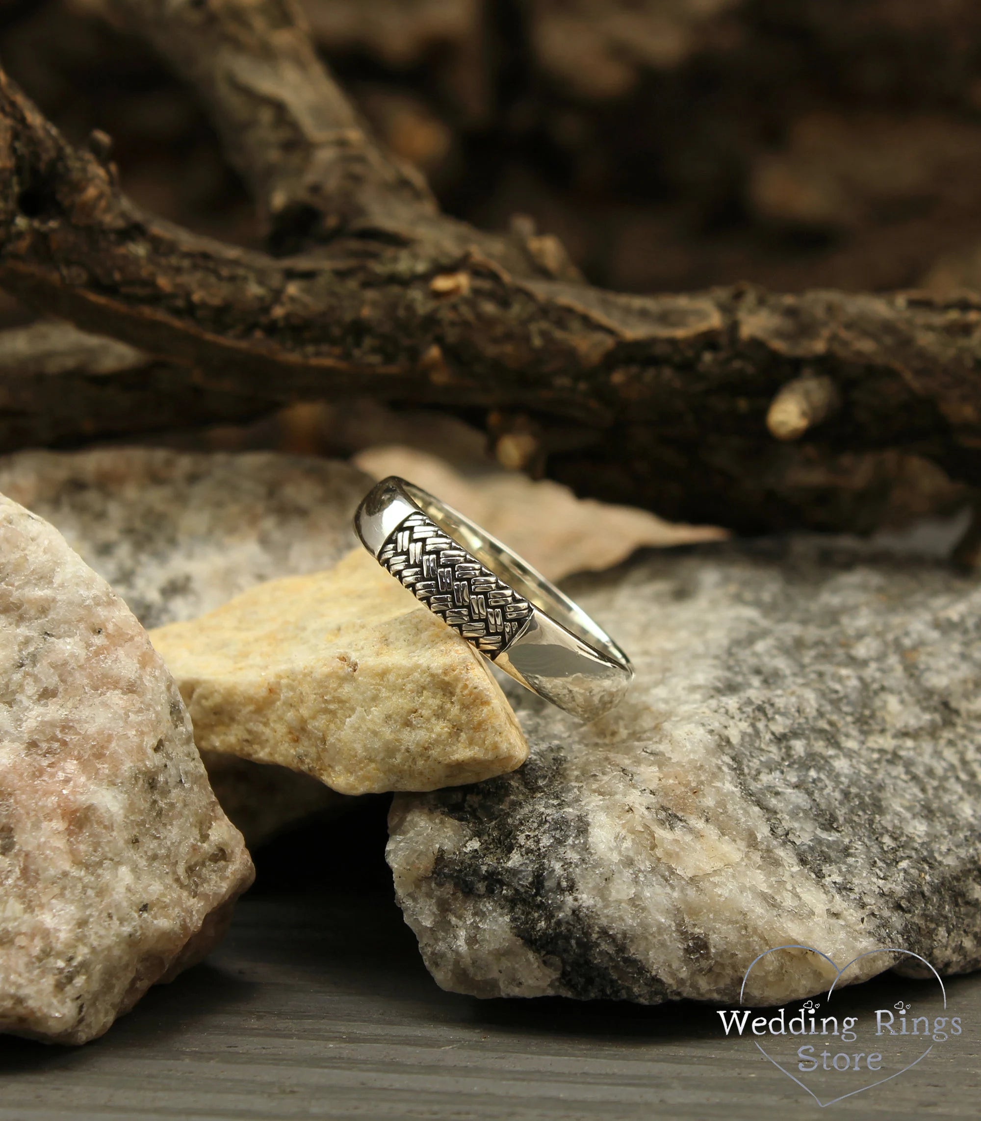 Plain Classic Sterling Silver Wedding Band with a Knit