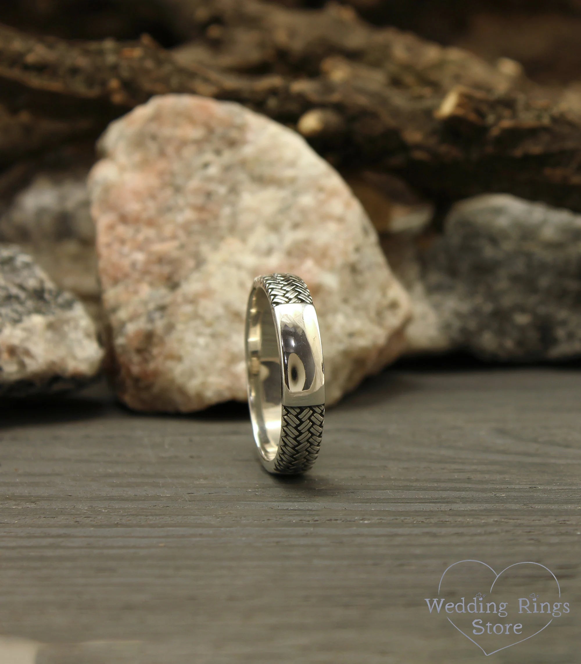 Plain Classic Sterling Silver Wedding Band with a Knit