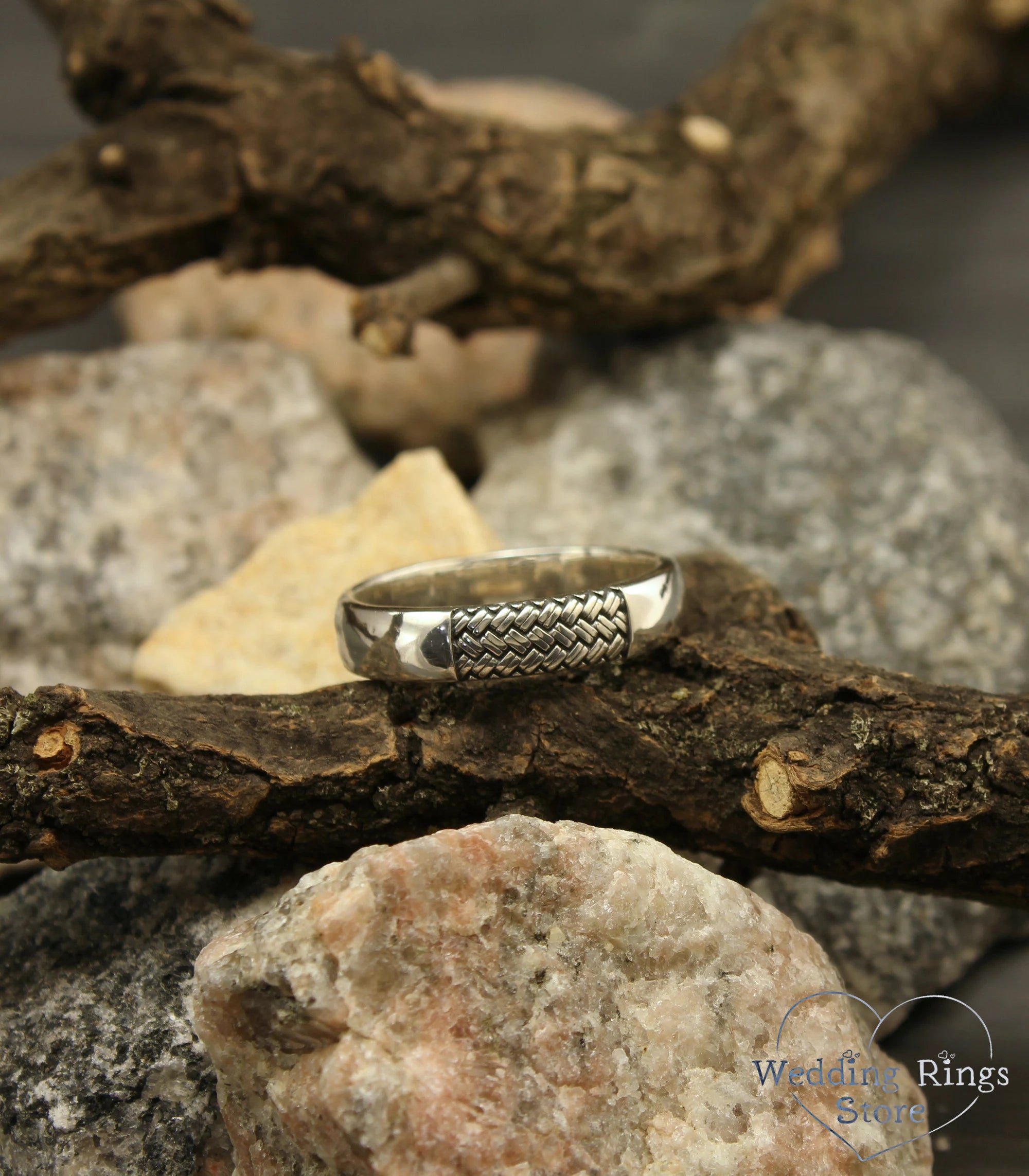 Plain Classic Sterling Silver Wedding Band with a Knit