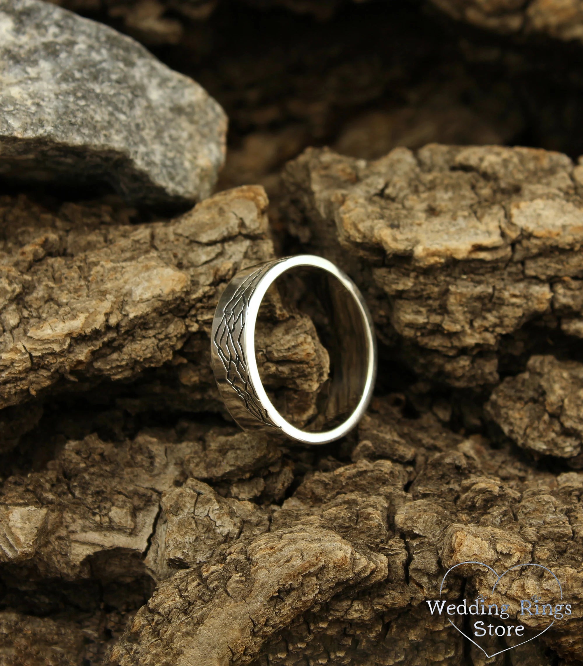 Mountain Sterling Silver Wedding Band — Peak Wedding Ring