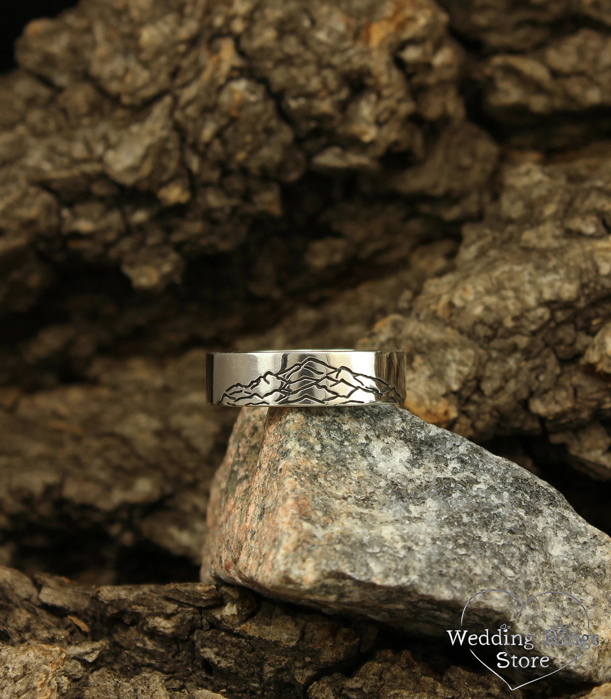 Mountain Sterling Silver Wedding Band — Peak Wedding Ring