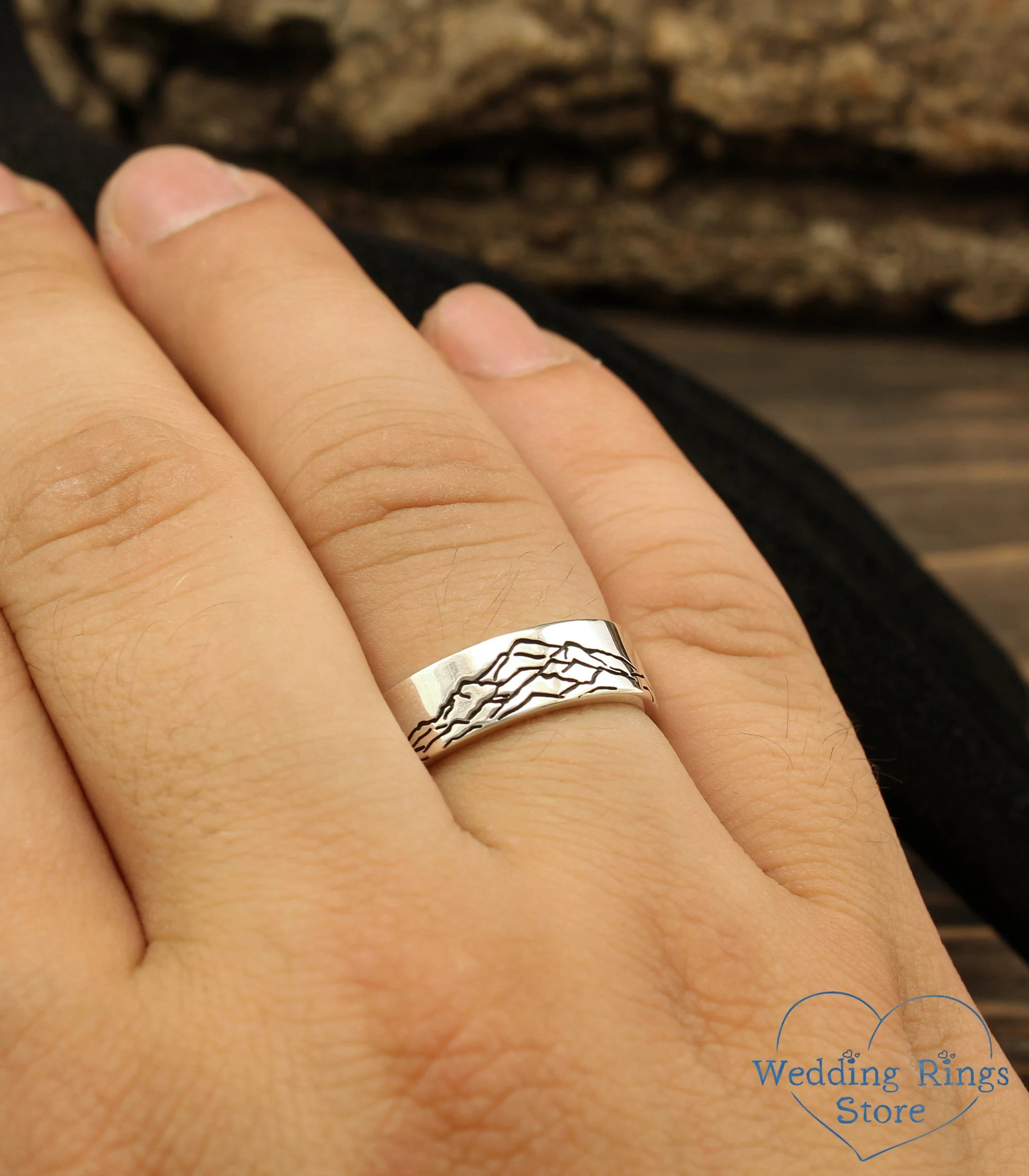 Mountain Sterling Silver Wedding Band — Peak Wedding Ring