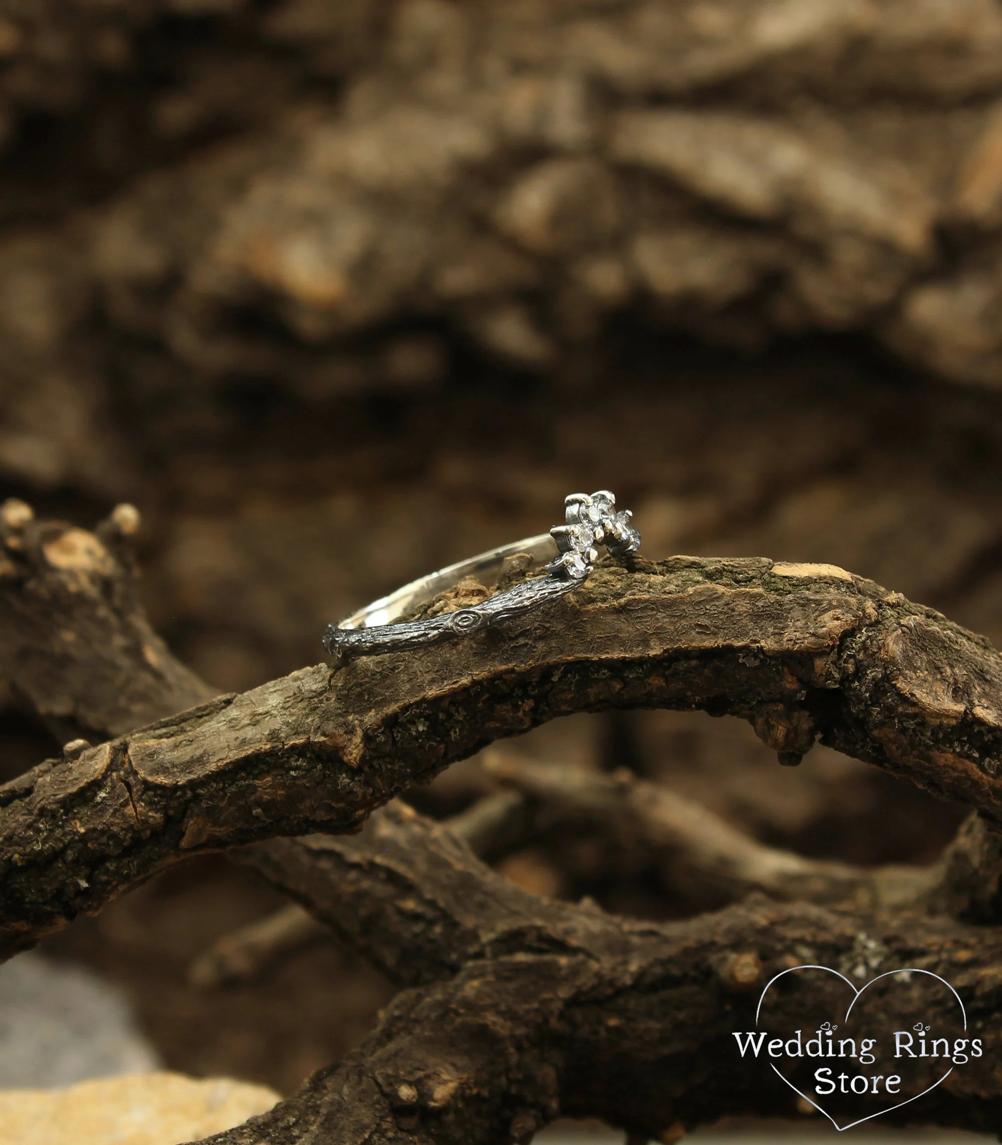 Tiny Curved Forest Tiara Engagement Ring