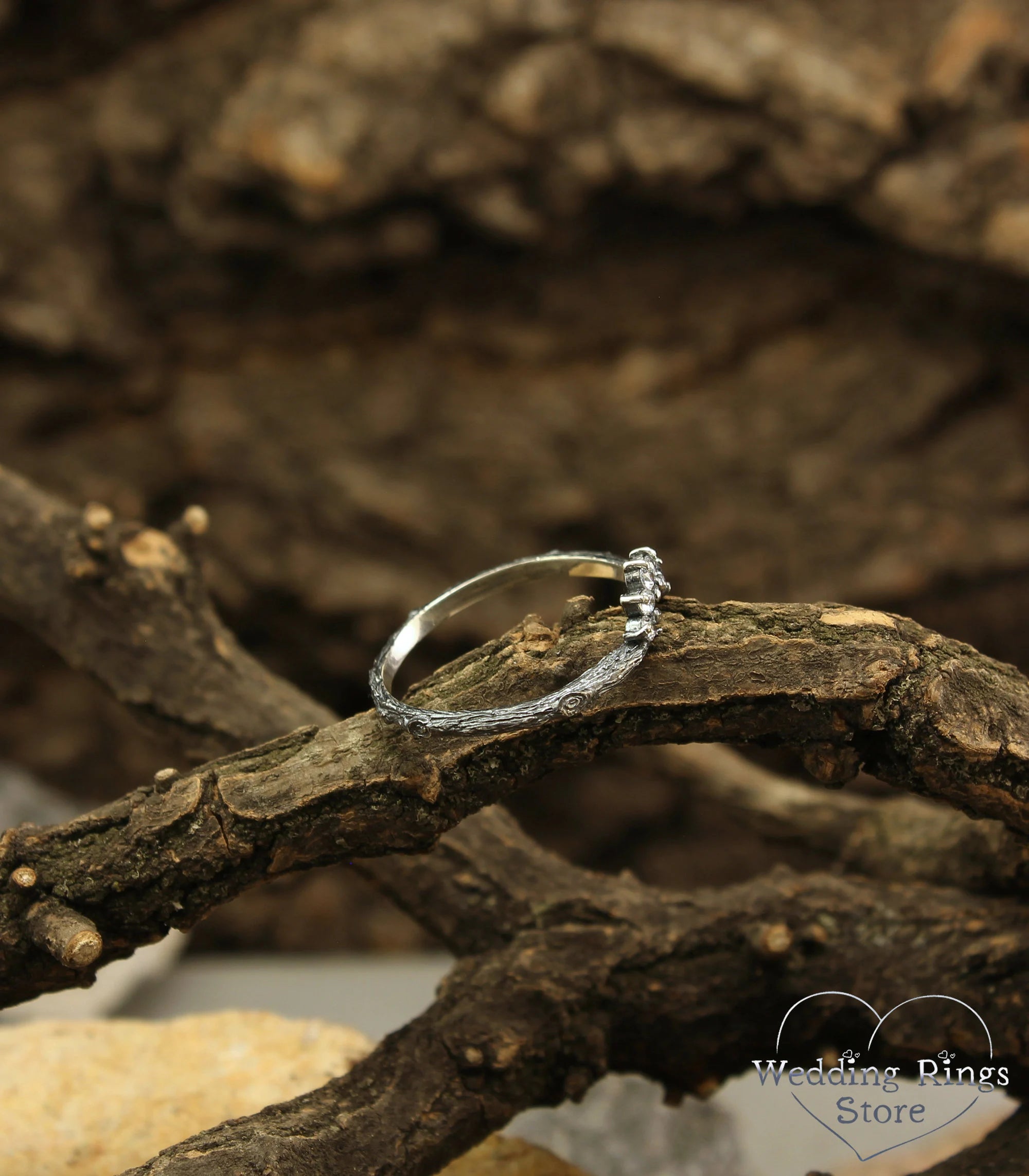 Tiny Curved Forest Tiara Engagement Ring