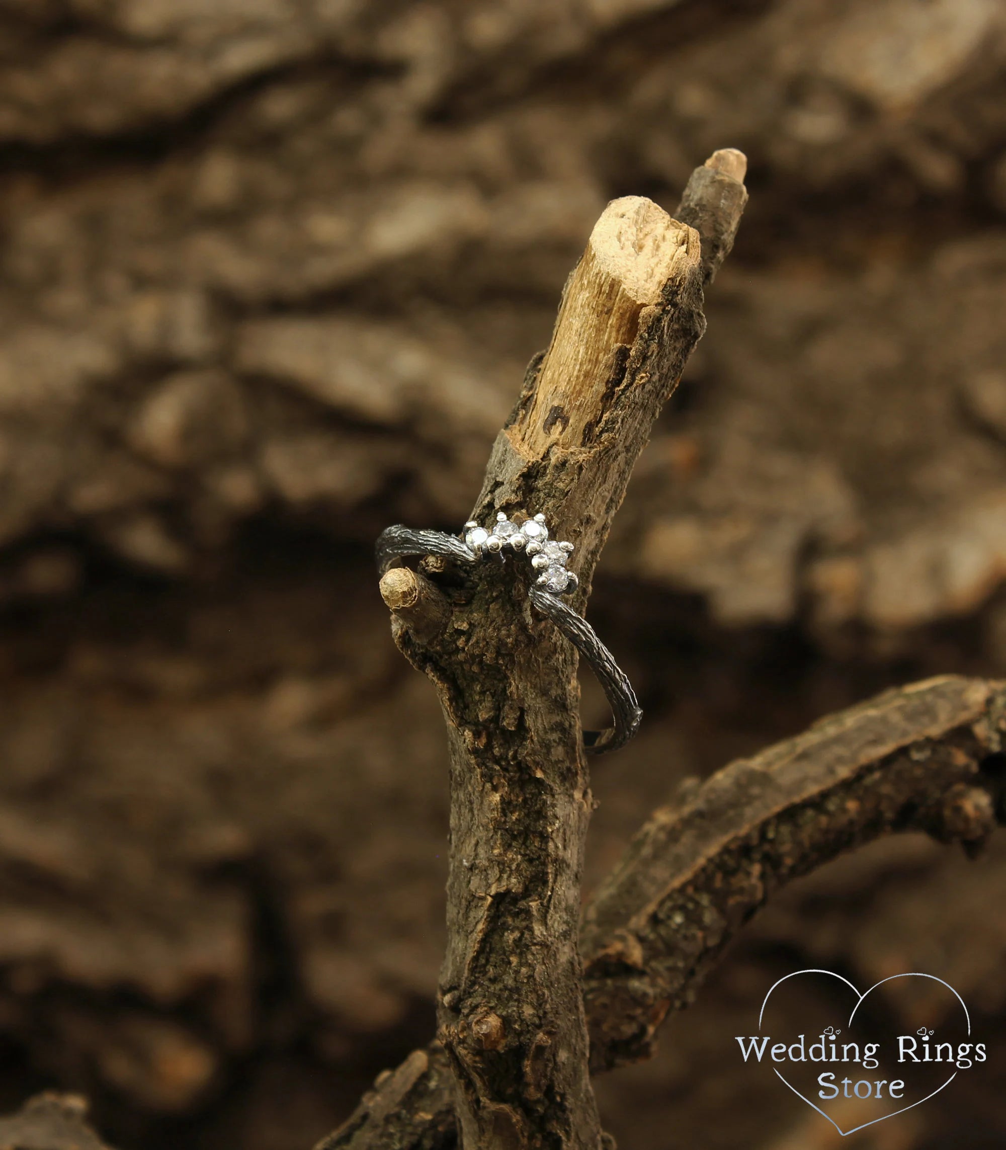 Tiny Curved Forest Tiara Engagement Ring