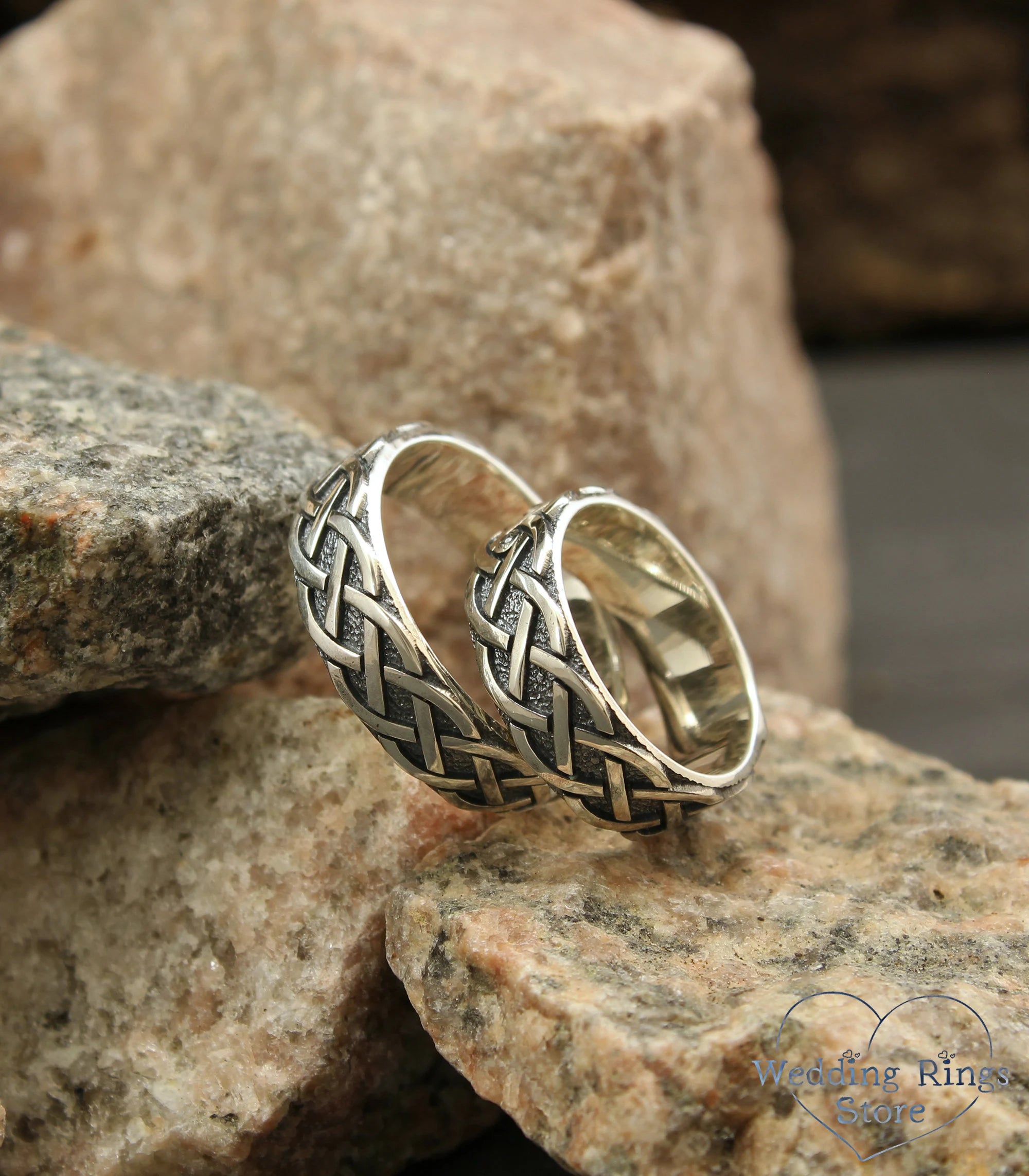 Celtic Knot Wedding Bands Set His & Hers with Diamonds