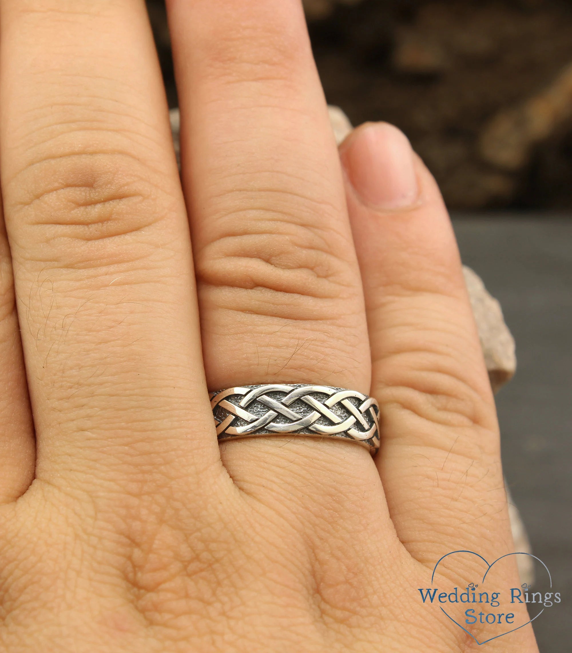 Celtic Knot Wedding Bands Set His & Hers with Diamonds