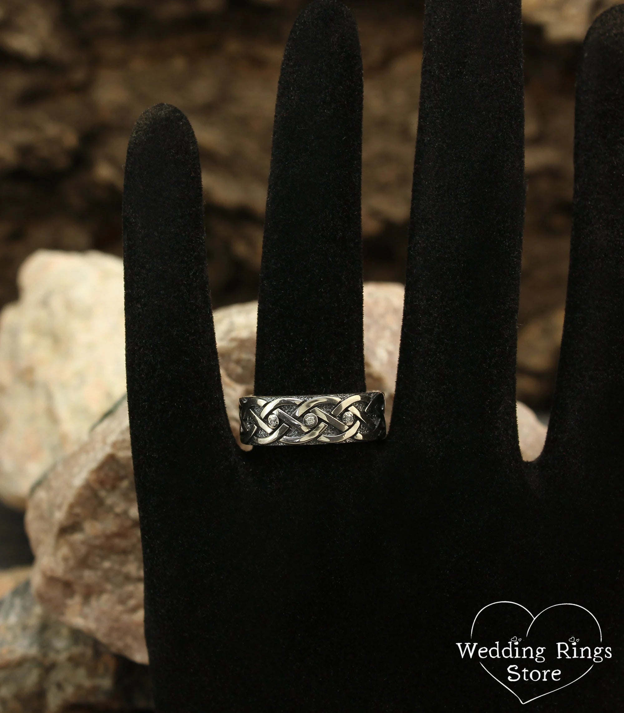 Celtic Knot Wedding Bands Set His & Hers with Diamonds