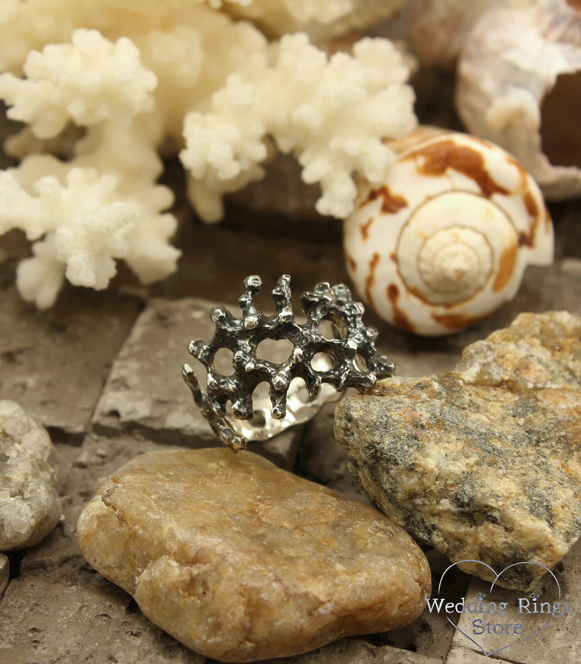 Unusual Sterling Silver Ocean Coral Ring