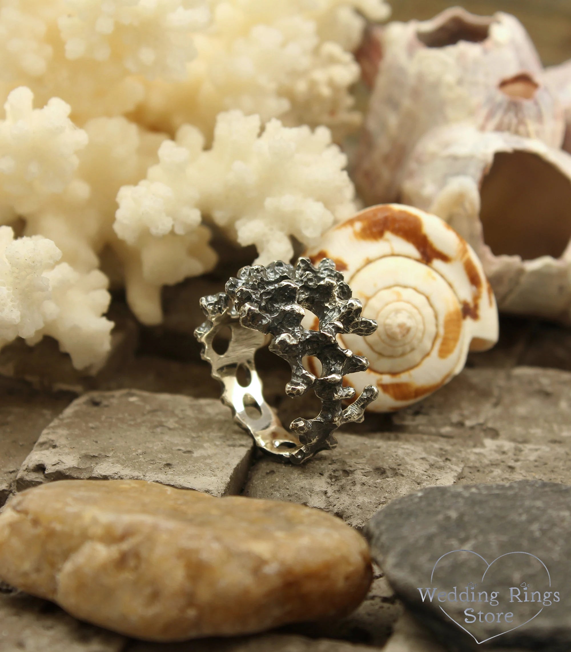 Unusual Sterling Silver Ocean Coral Ring