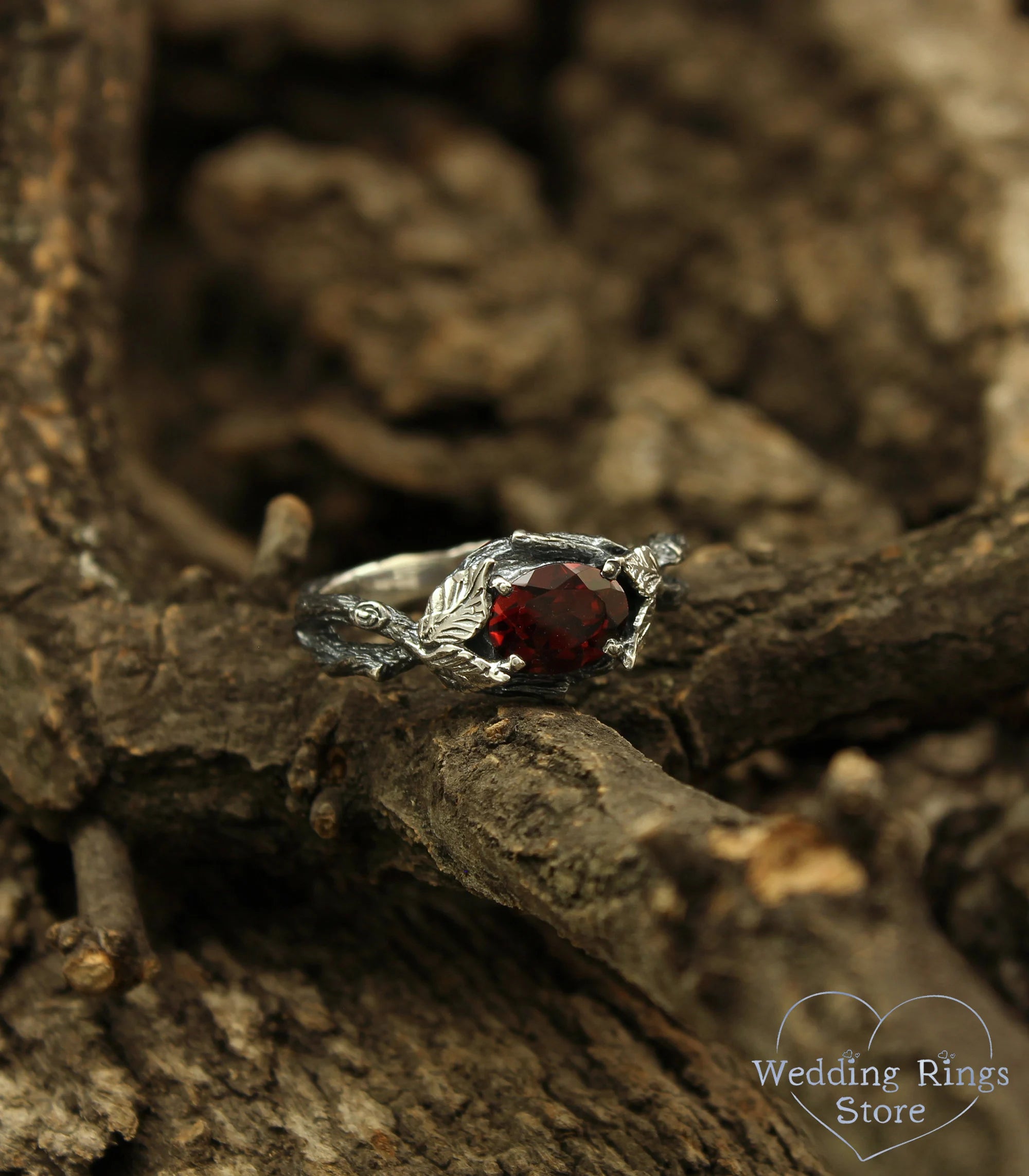 Leaf on the Branch Garnet Engagement Ring for Women